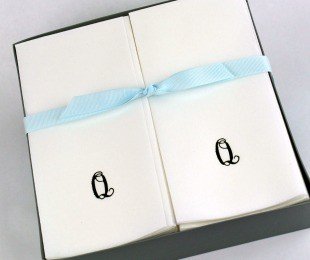 Personalized Black Script Initial Q Disposable Linen Guest Hand Towels - 24 Count Gift Box Set for Weddings, Parties & Luxury Bathroom Decor