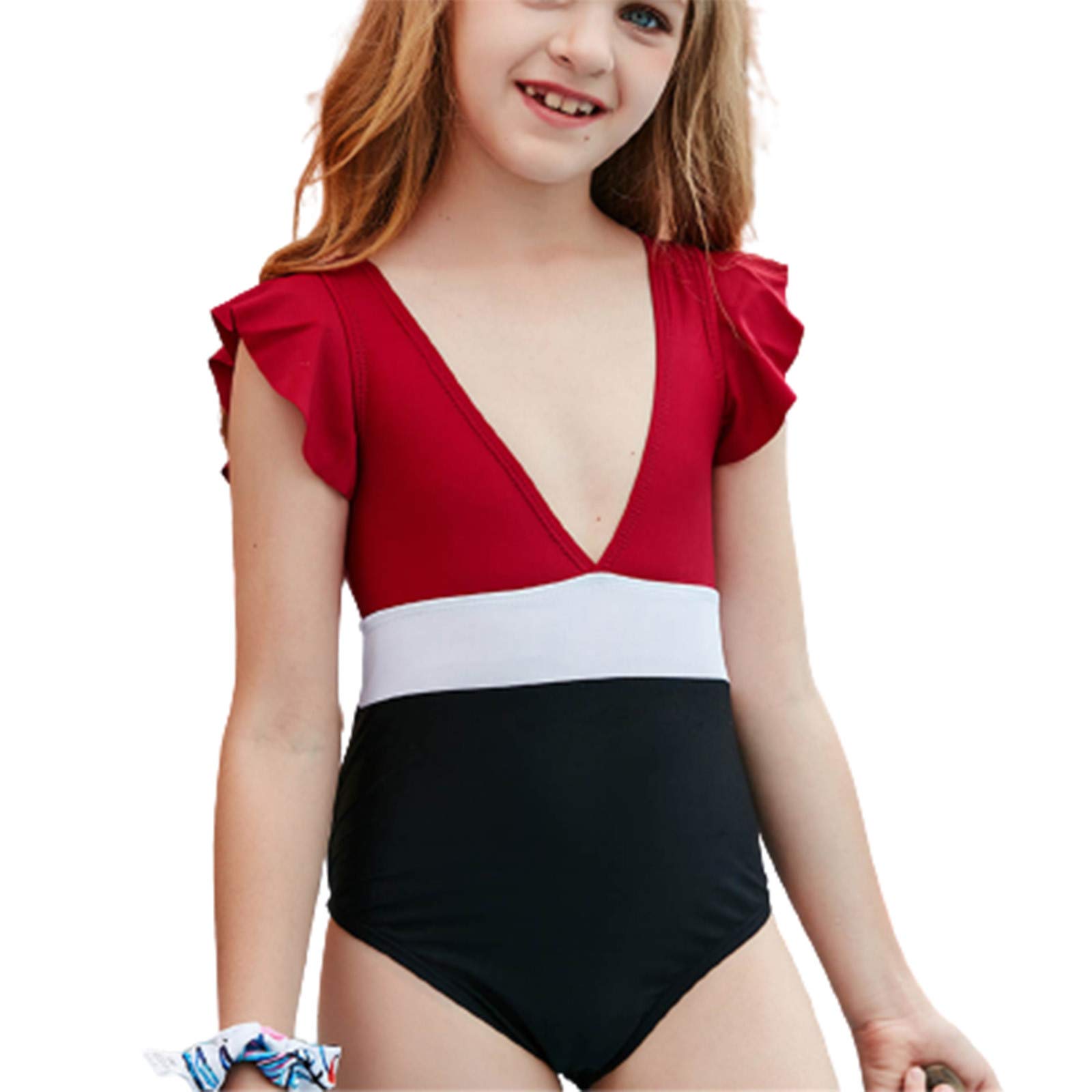 AnFeng Girls 2-Piece Bikini Set - Boyshort Tankini & Bottoms for Swimming & Sun Protection (Red) - Beach & Pool Wear
