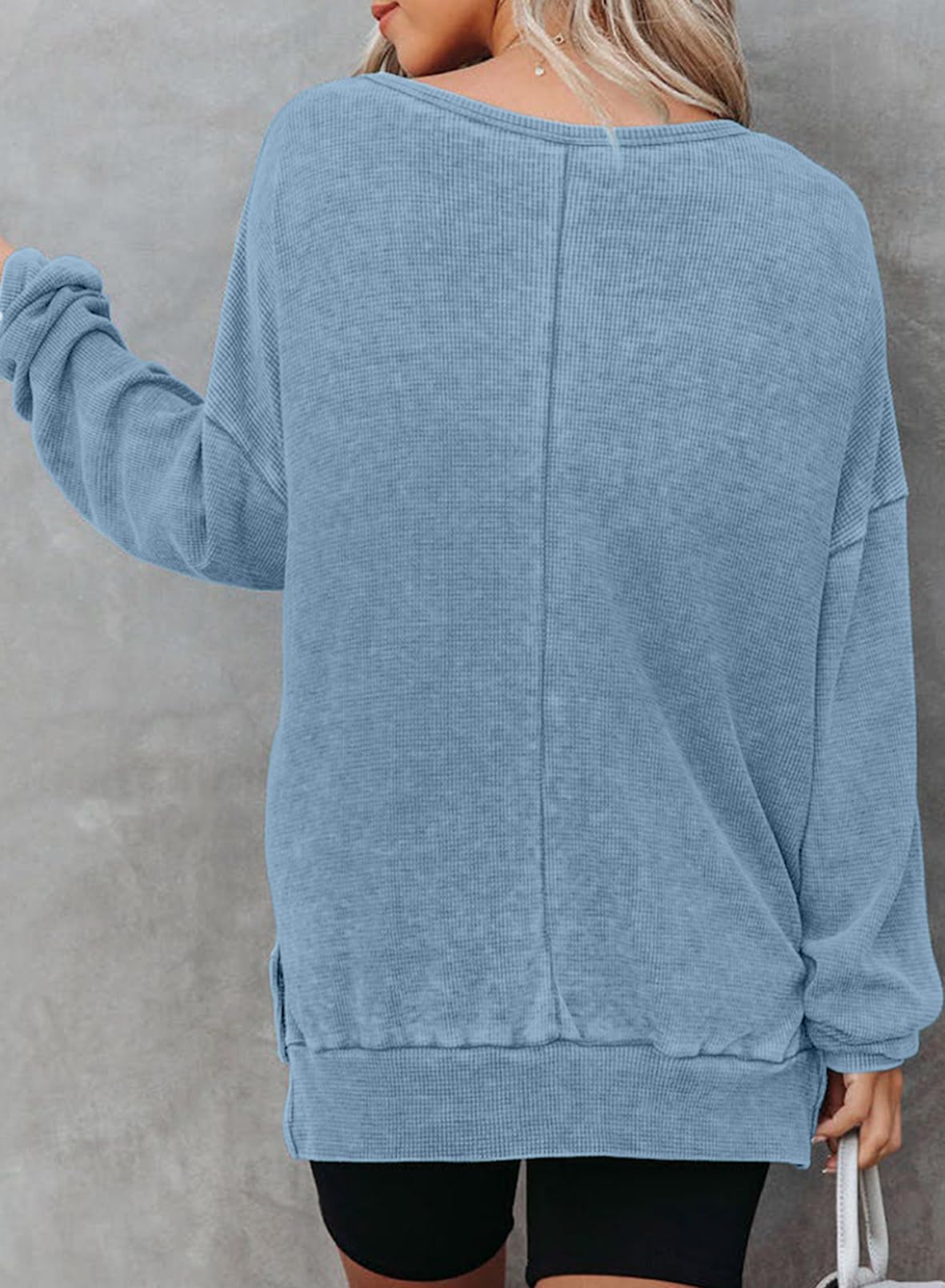 Dokotoo Women's Oversized Waffle Knit Sweatshirt - Long Sleeve Crewneck Pullover with Side Slits | Casual Loungewear for Fall & Winter | Cozy Home, Office & Weekend Outfits