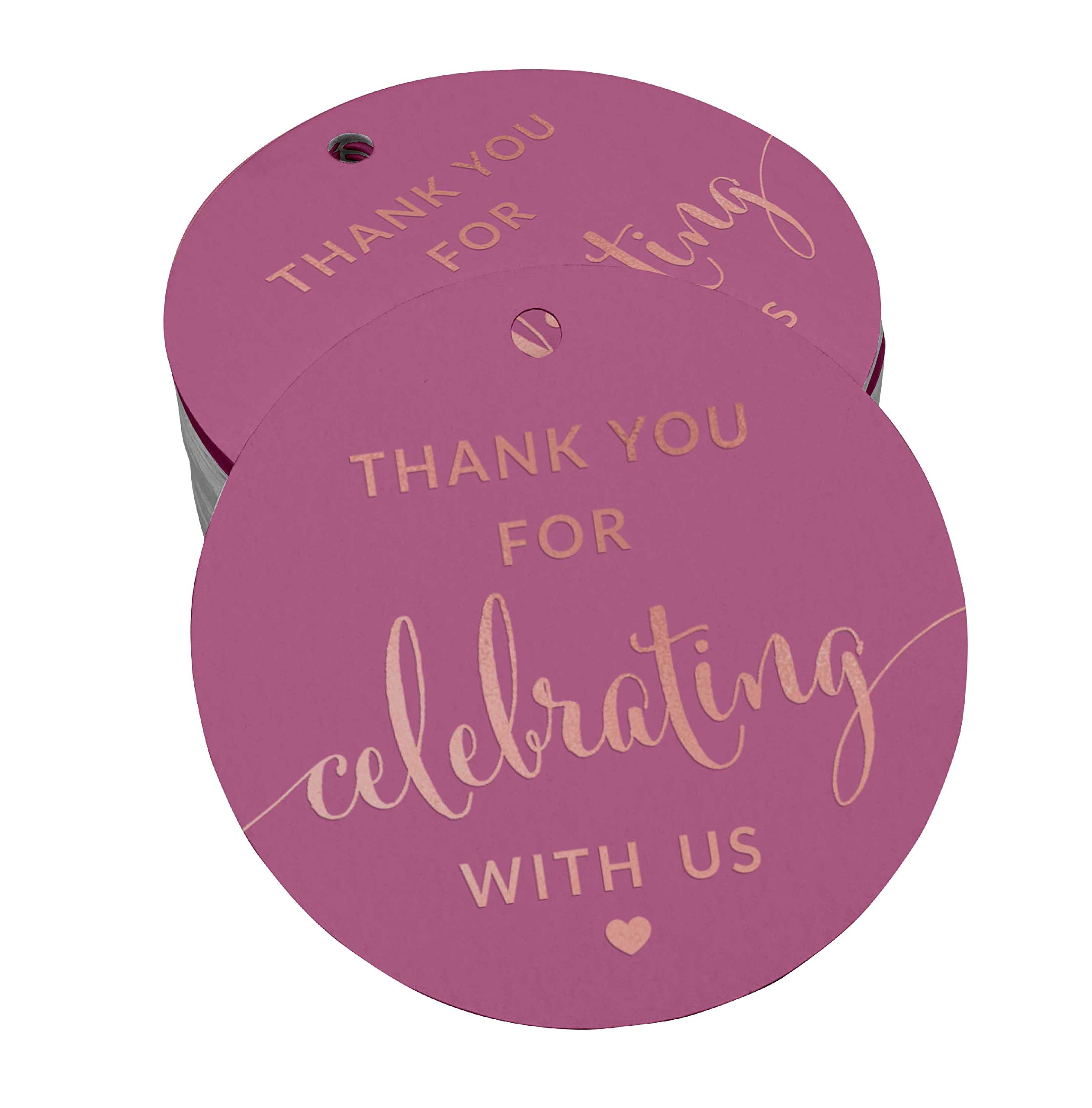 50pcs Real Rose Gold Foil Thank You Tags for Bridal Shower, Baby Shower, Wedding, Birthday & Retirement Parties - Elegant Favor Hang Tags for Celebrations & Special Events