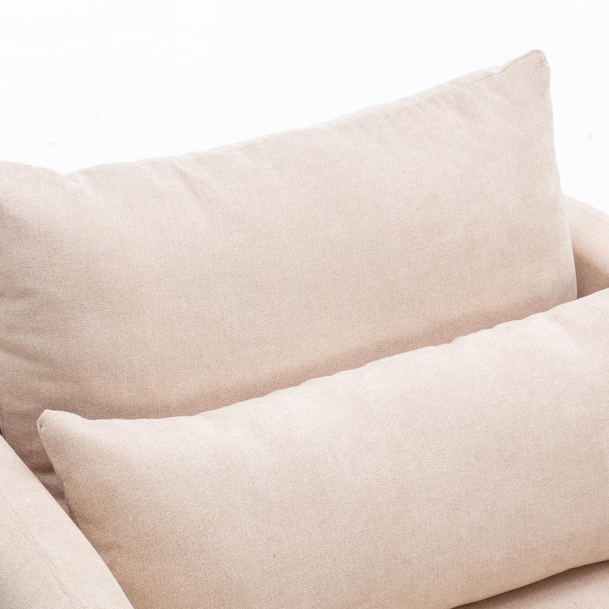 Modern Fabric Accent Armchair - High Back Comfy Single Sofa Chair with Solid Wood Legs & Pillow - Living Room, Bedroom, Reading Room Seating - Beige Upholstered Lounge Chair for Relaxing & Home Decor