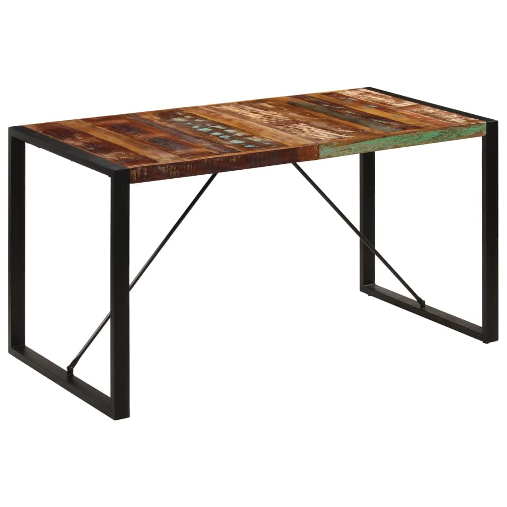 Rustic Reclaimed Wood Dining Table with Steel Frame - 55.1
