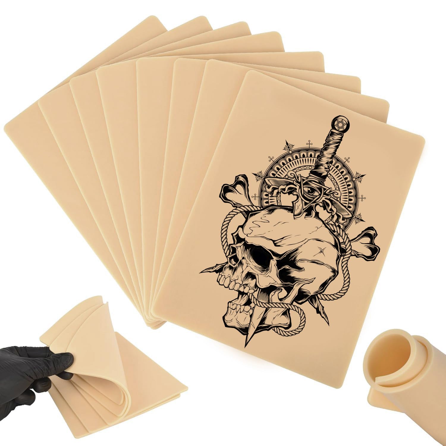 6Pcs 3MM Tattoo Practice Skin - Double Sided Fake Skin for Beginners & Artists (6×8