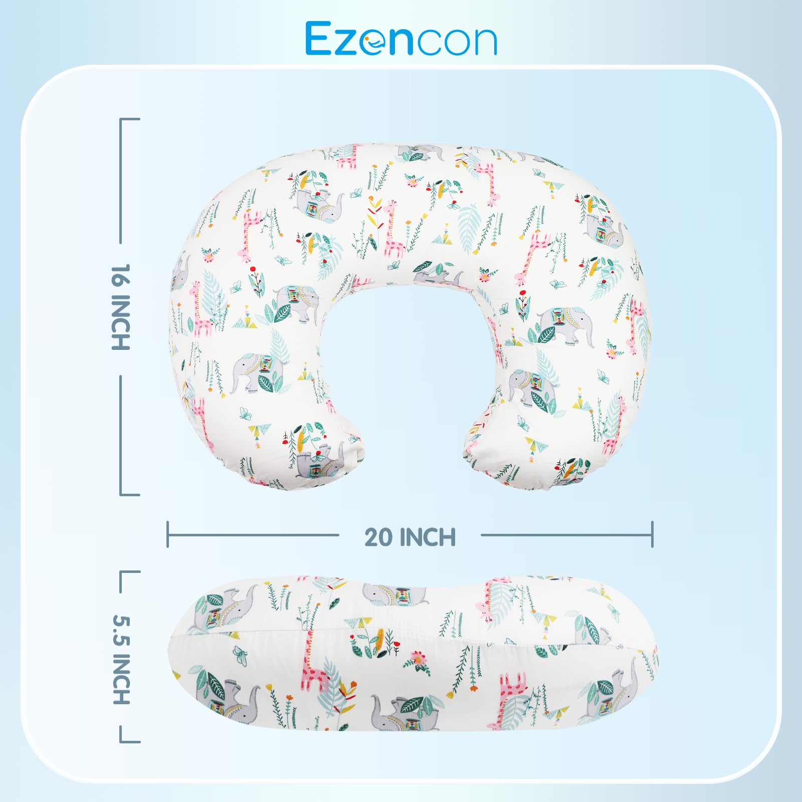 Soft Cotton Nursing Pillow Cover for Breastfeeding - Breathable Slipcover Fits Standard Nursing Pillow & Positioner (C-Elephant-1) - Perfect for New Moms, Baby Girls & Boys at Home or On-the-Go