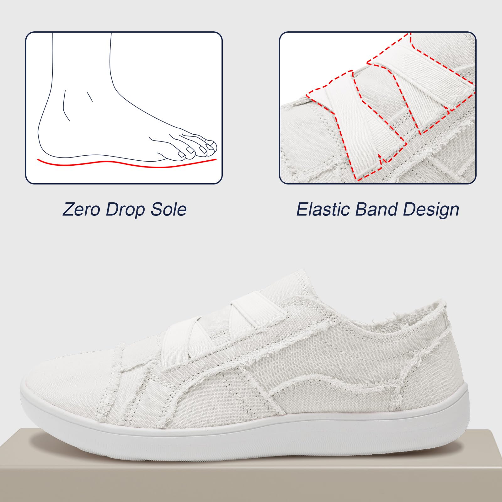 XIHALOOK Women's Canvas Slip-On Walking Shoes - Wide Toe Barefoot Sneakers, Zero Drop Minimalist Loafers for Casual Wear, Travel & Outdoor Activities