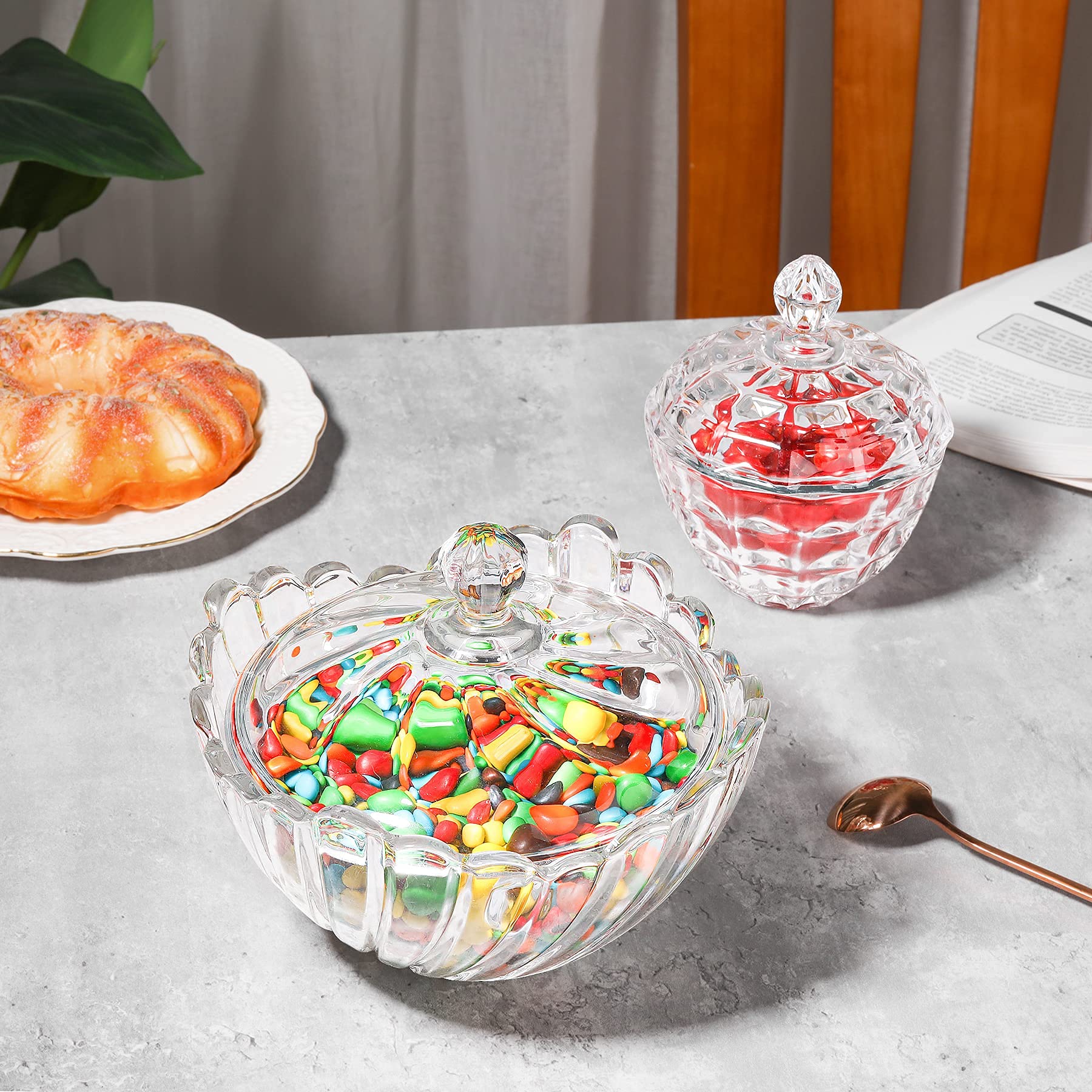 ComSaf 30OZ Glass Candy Jar with Lid - Large Decorative Covered Candy Dish for Office Desk, Wedding Party Buffet Decor, Jewelry Storage Box | Perfect for Home, Office & Special Events