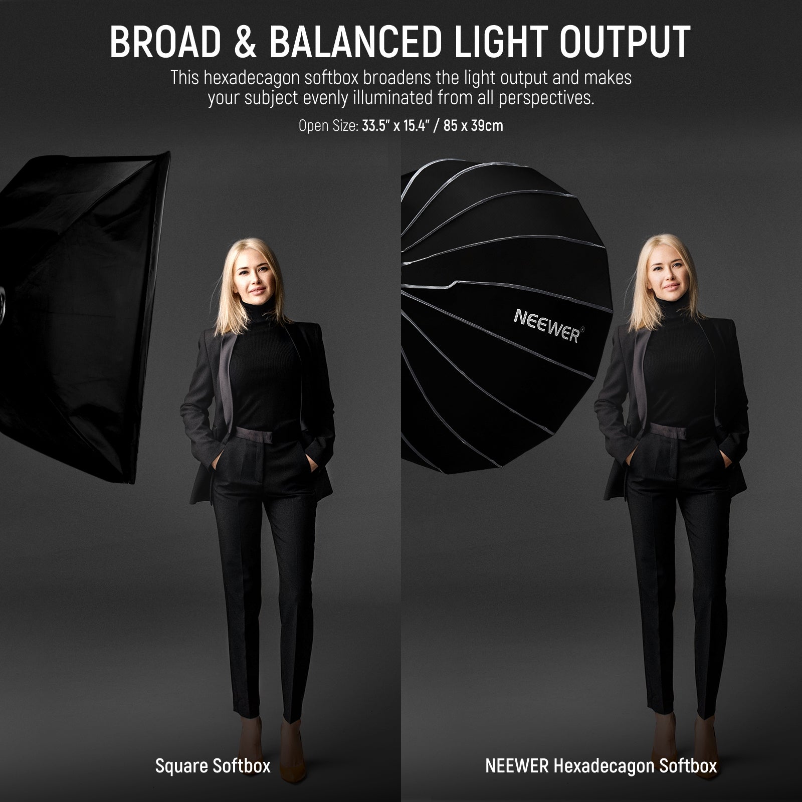 Neewer NS65U/NS85U Professional Parabolic Softbox Hexadecagon Light Modifier for Studio Photography - Perfect for Portraits, Product Shoots & YouTube Videos