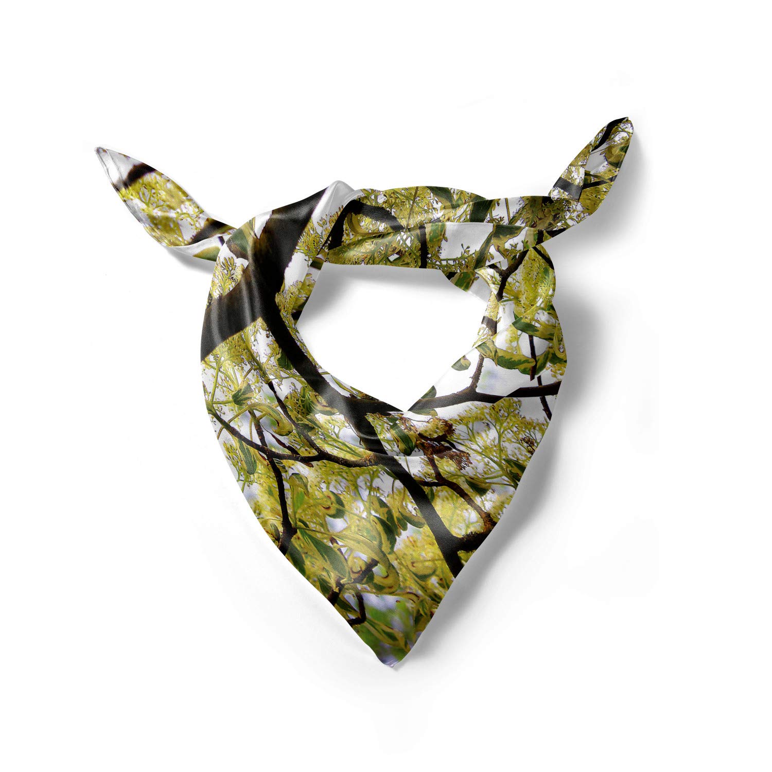 Ambesonne Tree Hair Scarf - Close Up Leafy Branches Photo Print Head Wrap for Women - Boho Style Headband for Outdoor, Yoga, and Casual Wear