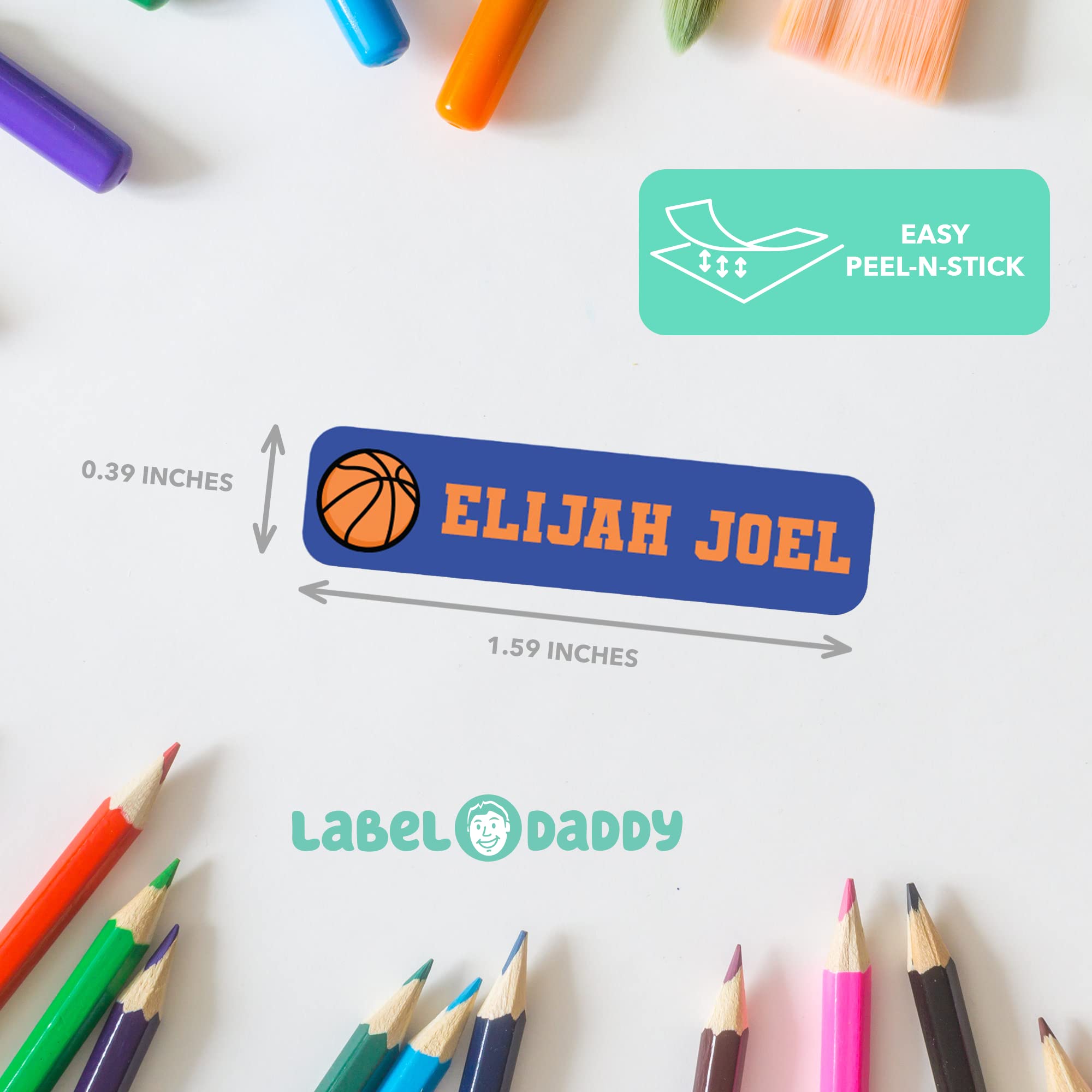 Custom Small Sports Name Labels by Label Daddy - Waterproof Personalized Name Stickers for Kids | Perfect for Shoes, Lunch Boxes, Basketball Gear & More | 80 Count Pack | Great for School, Sports Teams & Summer Camps