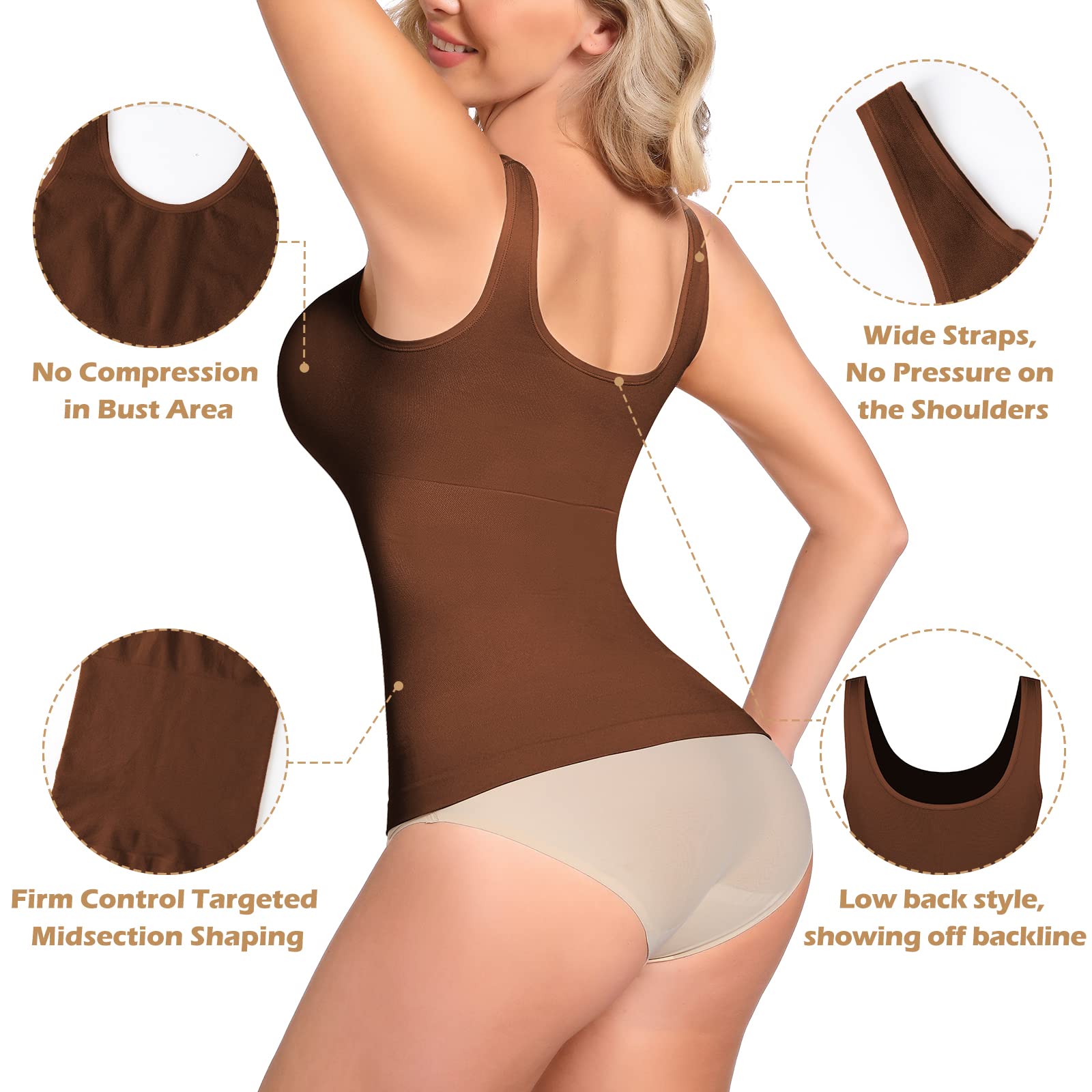 JOYSHAPER Women's Tummy Control Shapewear Cami - Seamless Compression Tank Top for Body Slimming & Smoothing | Perfect for Everyday Wear, Workout & Special Occasions