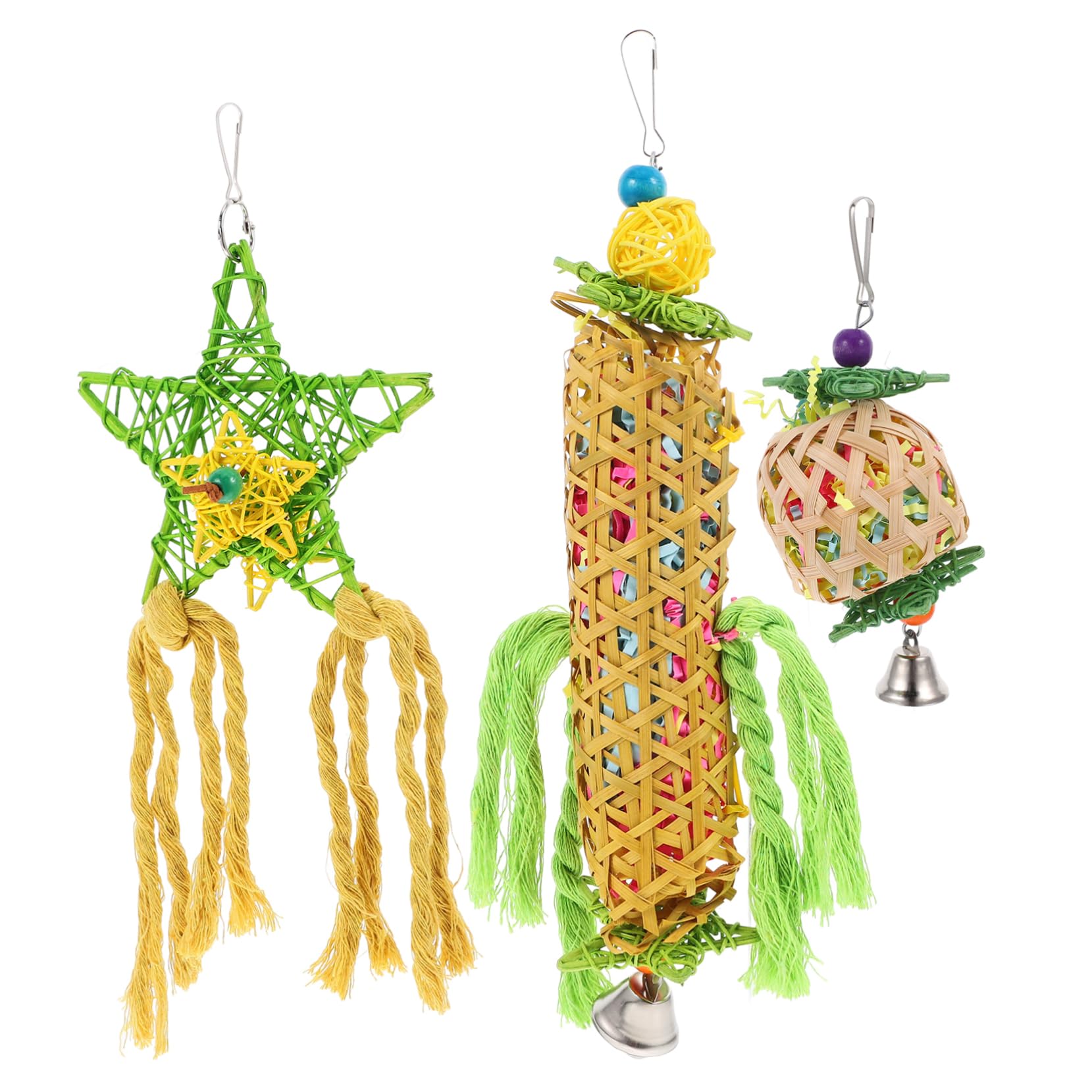 Balacoo 3PCS Parrot Chew Toys - Natural Wooden Bird Chewing Sticks & Foraging Paper Shredder Toys for Parakeets, Cockatiels, Conures | Hanging Bird Toys for Mental Stimulation & Beak Exercise | Perfect for Cage Enrichment & Playtime
