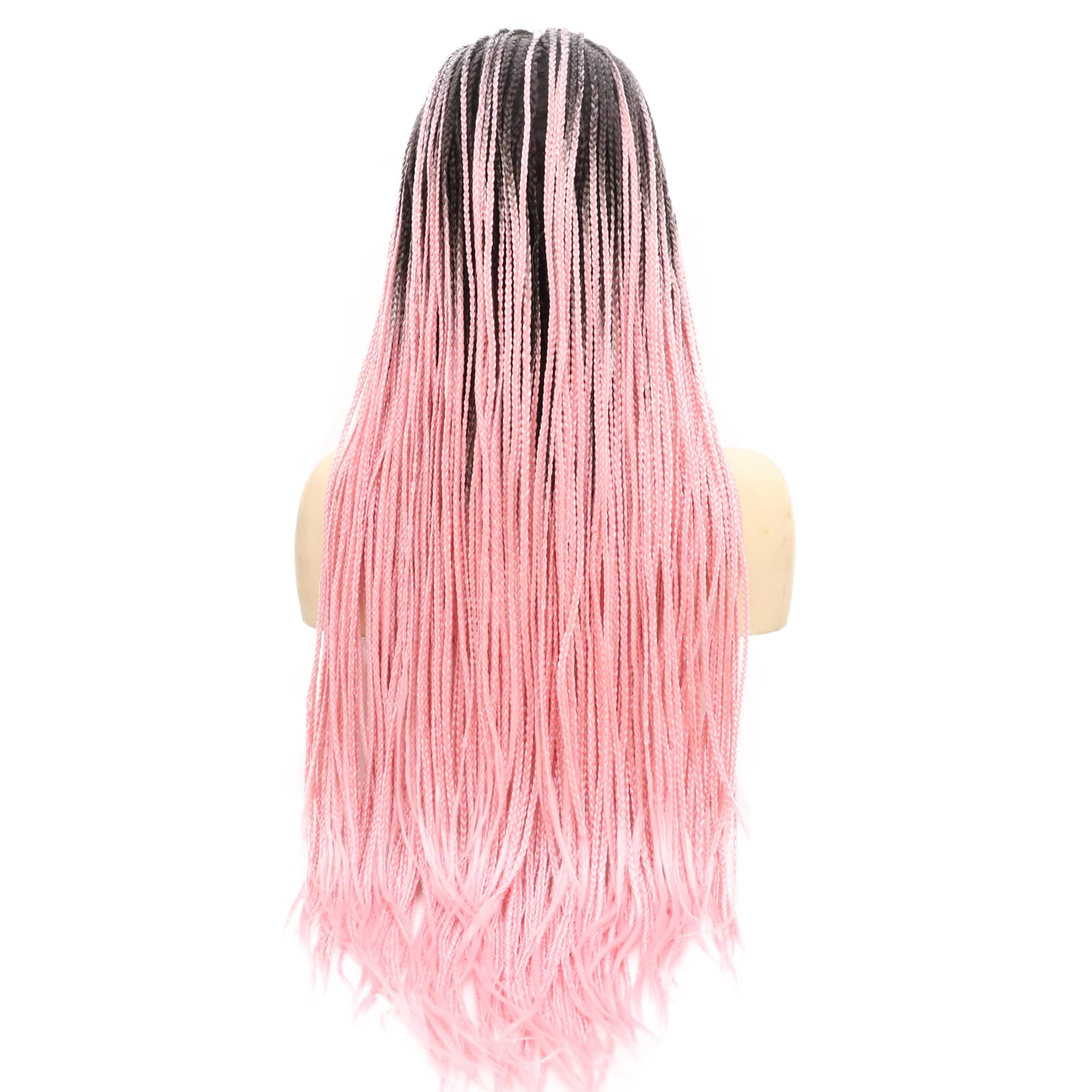26 Inch Pink Braid Lace Front Wig - Heat Resistant Synthetic Hair with Realistic Long Black to Peach Pink Ombre - Perfect for Black Women, Drag Queen Cosplay, Parties & Everyday Wear