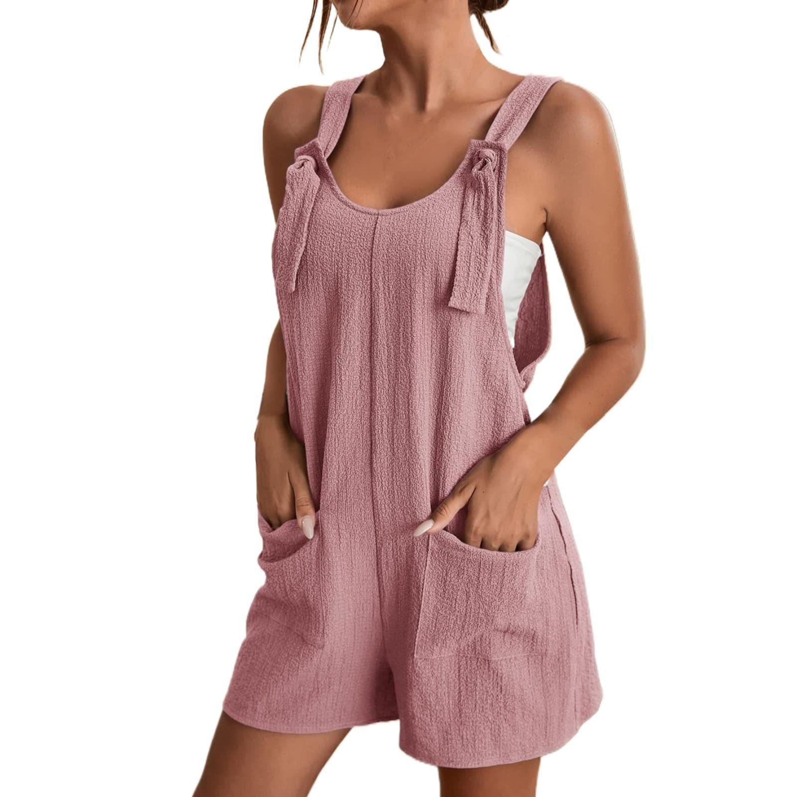 Plus Size Women's Boho Romper Jumpsuit - Sleeveless Shorts Overalls with Suspenders & Pocket - Dressy Casual Outfit for Summer, Beach, Travel & Outdoor Activities