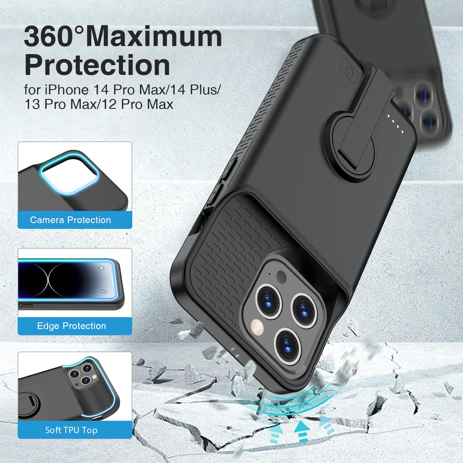 8000mAh iPhone 14 Pro Max/14 Plus/13 Pro Max/12 Pro Max Battery Case with Stand - Portable Charging Case Cover for 6.7