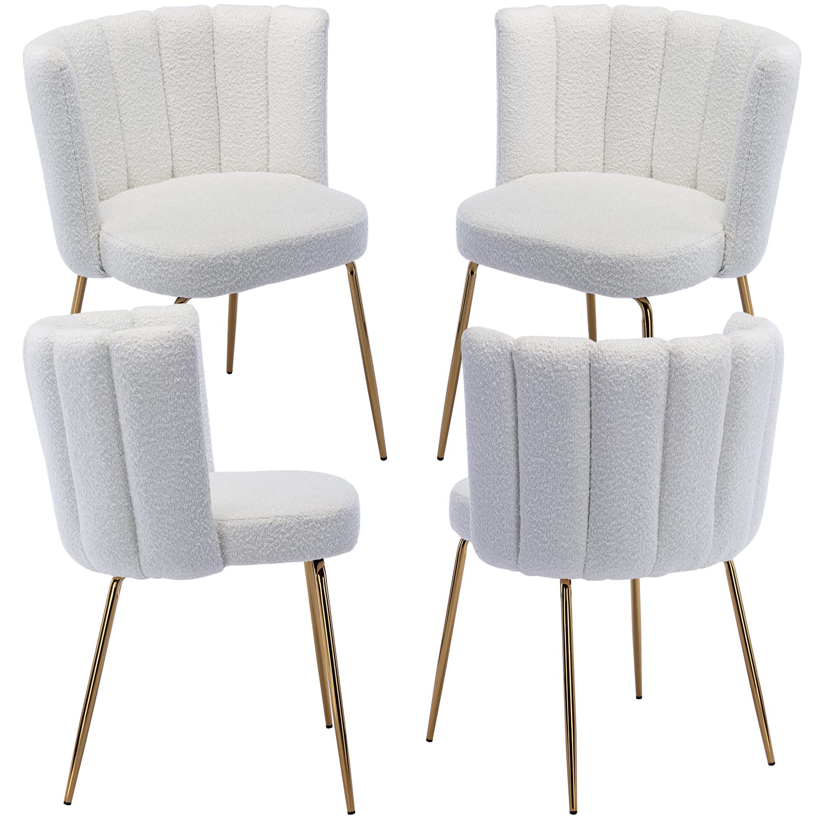 ZhengHao Faux Fur Dining Chairs Set of 4 - Elegant Fluffy Kitchen Chairs with Gold Metal Legs, Comfy Furry Side Chairs for Dining Room, Living Room, Makeup Vanity & Apartment Decor (White) - Perfect for Modern Home, Coffee Shop and Cozy Reading Nook