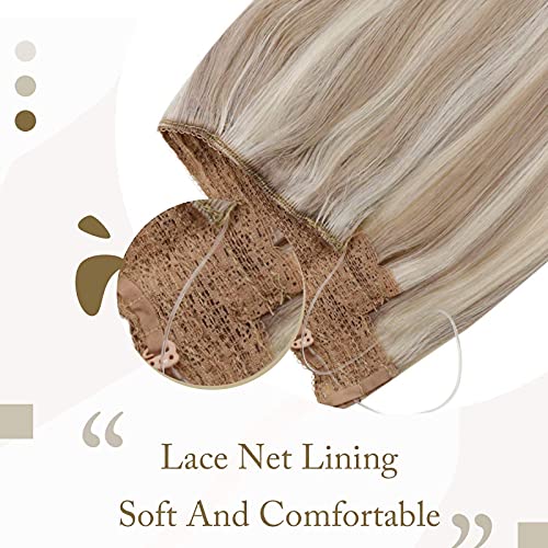 Premium Fish Line Halo Hair Extensions with Invisible Clips - Seamless 100% Human Hair Extensions for Length & Volume - Perfect for Weddings, Parties & Daily Styling