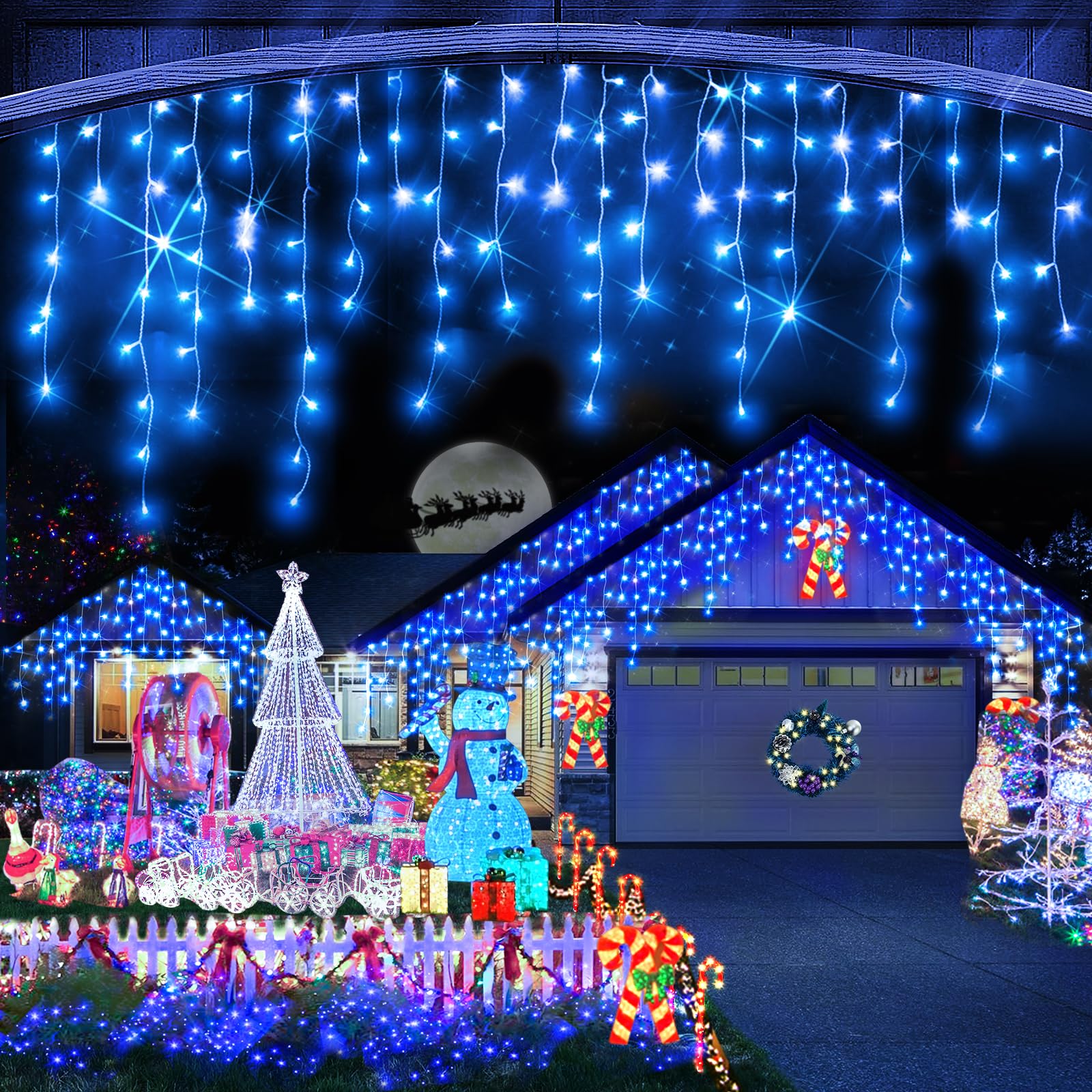 Heceltt 49FT Outdoor Christmas Lights Decorations - 480 LED Waterproof Fairy String Lights with 8 Modes, 90 Drops & Timer Memory Function - Perfect for Christmas, Holiday, Wedding, Party, Garden, and Home Decor (Blue)