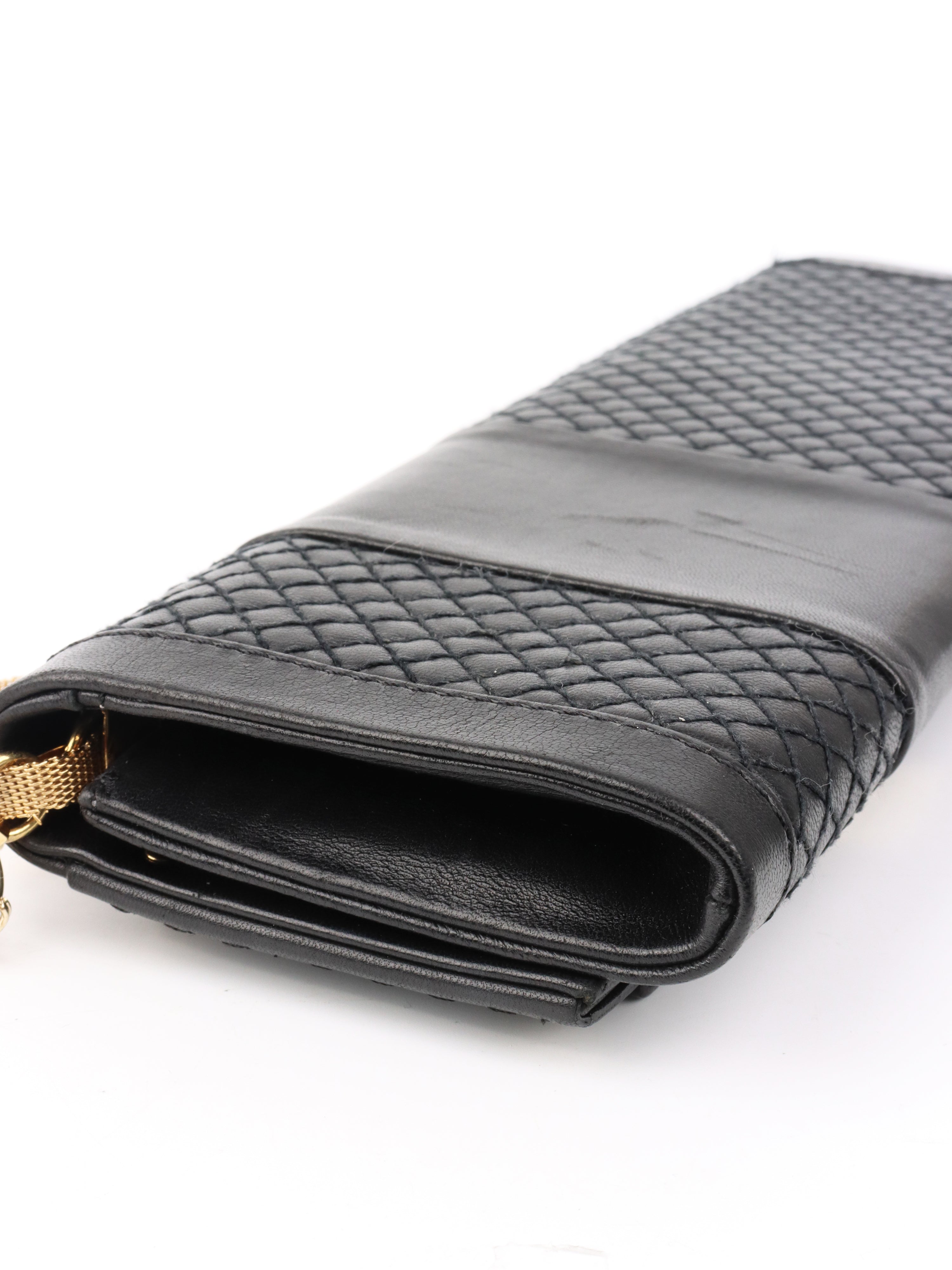 Versace Black Leather Slim Clutch Purse for Women - Elegant Evening Bag for Parties, Weddings & Special Occasions