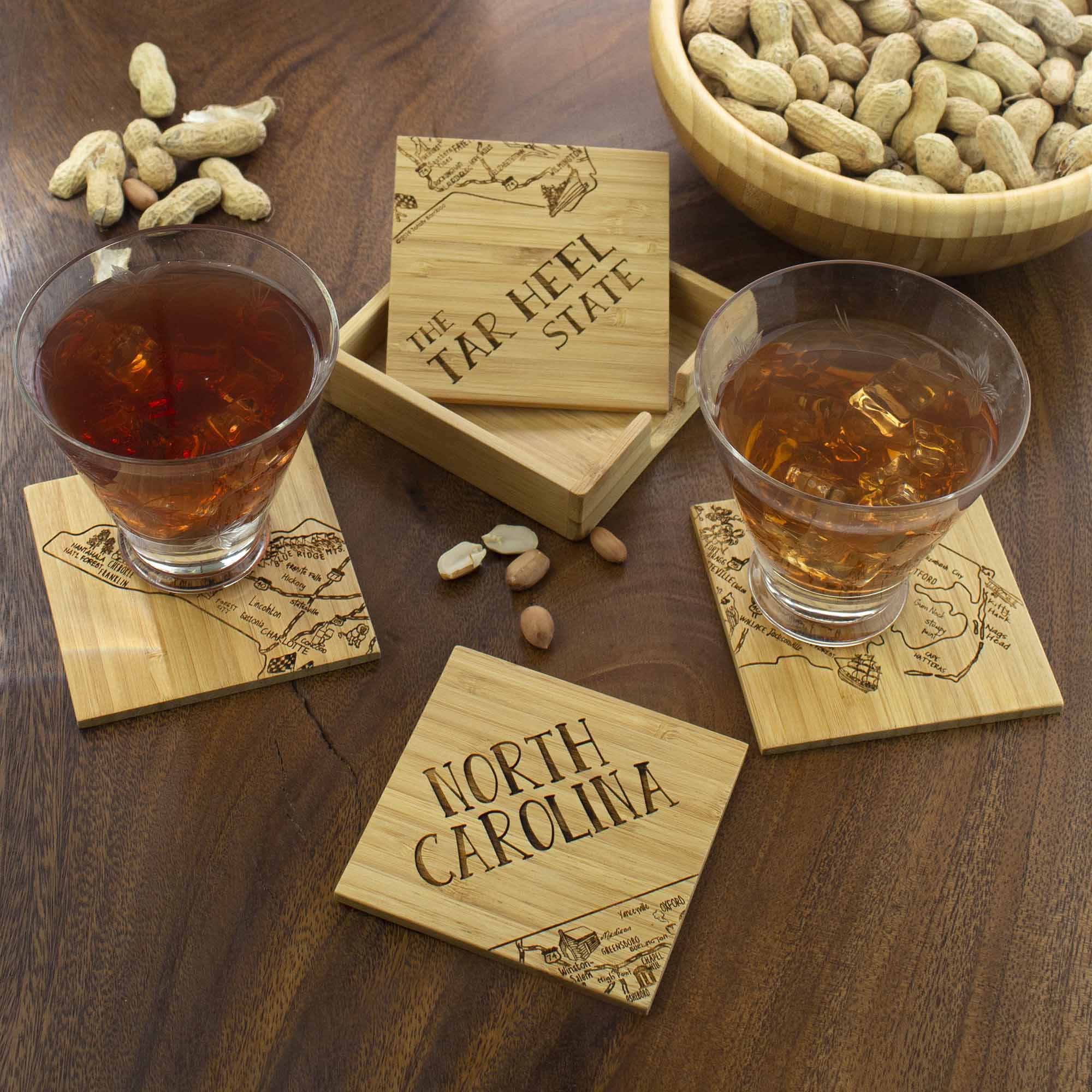 4 Piece North Carolina Puzzle Coaster Set with Storage Case - Unique State-Themed Drink Coasters for Home Bar, Game Room & Office Decor