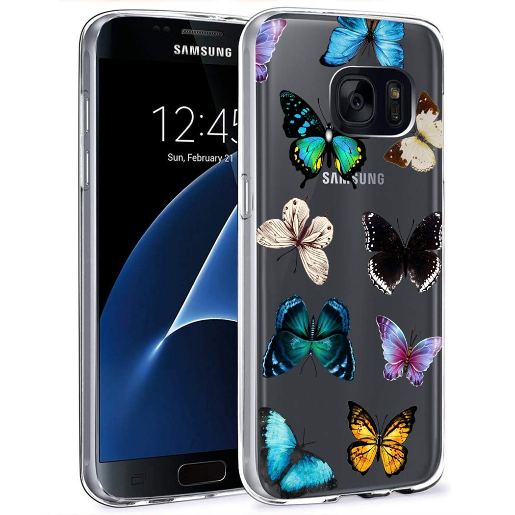 Samsung Galaxy S7 Phone Case for Women - Slim Shockproof Clear Floral TPU Protective Cover with Butterfly Design | Perfect for Everyday Use, Work & Travel