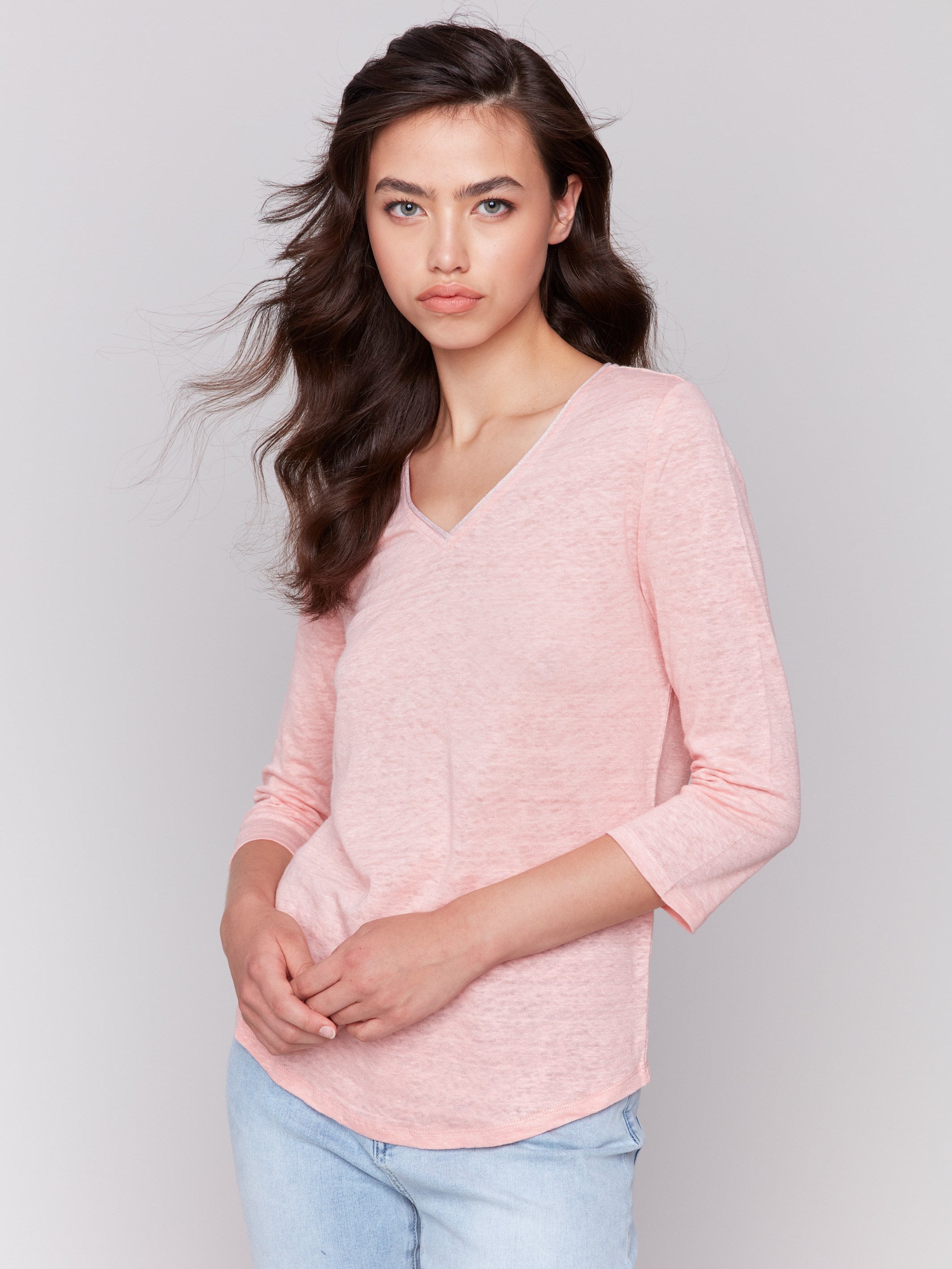 Breathable Linen Blend V-Neck Top for Women - Soft & Comfortable Summer Casual Tee - Perfect for Beach, Travel & Everyday Wear