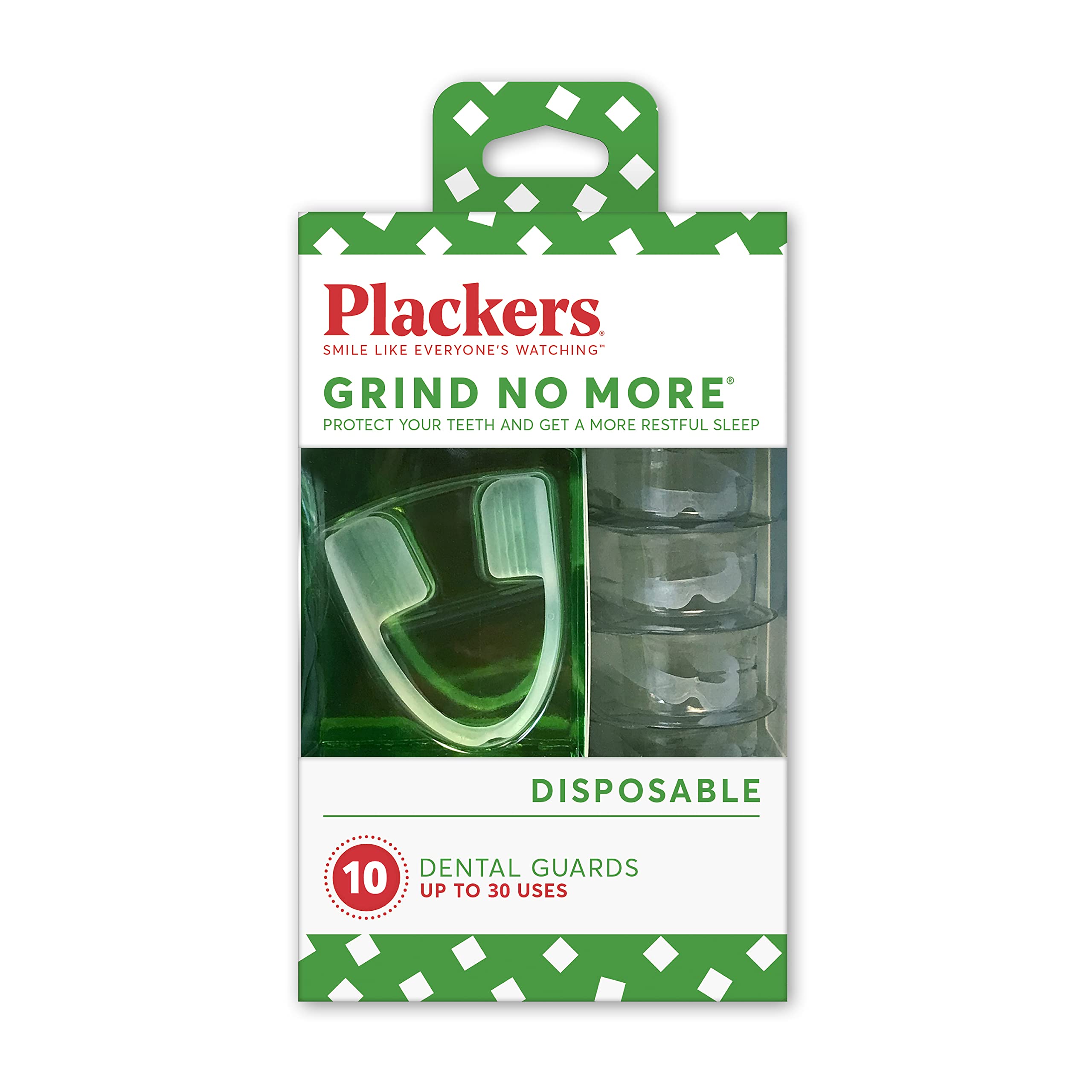 Plackers Grind No More Night Guard - BPA Free Disposable Teeth Grinding Protector for Nighttime Use, Ready-to-Wear Comfort, One Size Fits All (10 Count) - Stop Teeth Clenching & Improve Sleep Quality