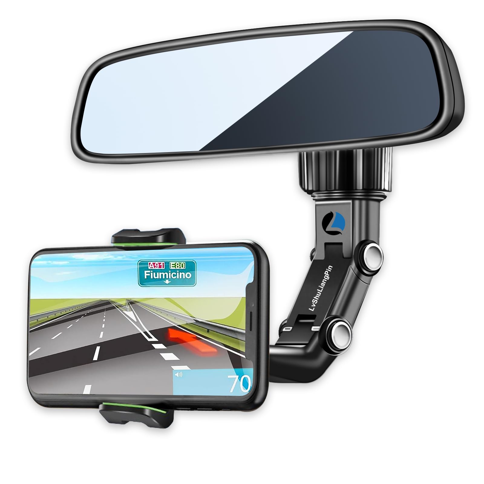 360° Rotating Universal Car Phone Mount Holder - Rearview Mirror Phone & GPS Holder for All Smartphones - Perfect for Hands-Free Navigation, Rideshare Driving & Road Trips
