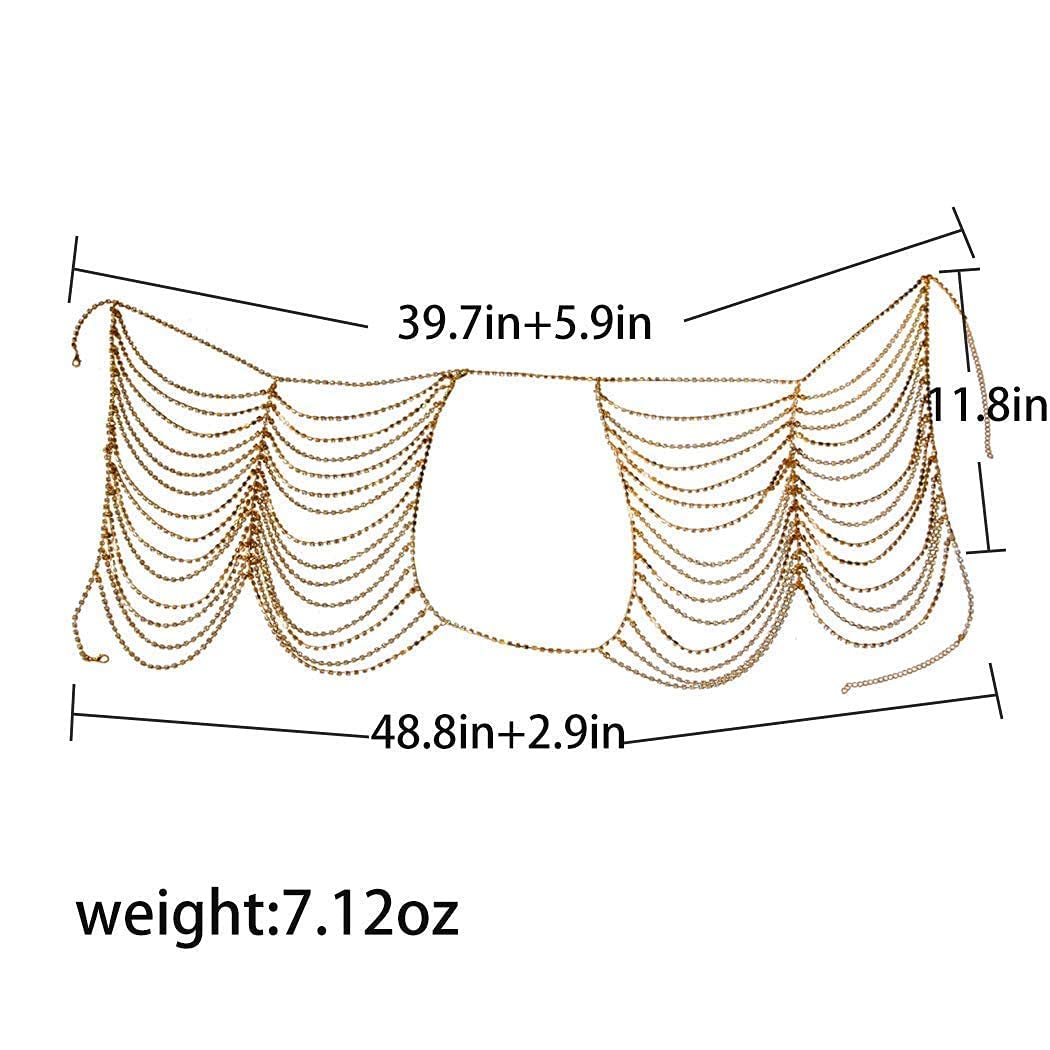 Sparkling Rhinestone Body Chain - Gold Layered Waist & Belly Jewelry for Women | Perfect for Beach Parties, Music Festivals & Bachelorette Events