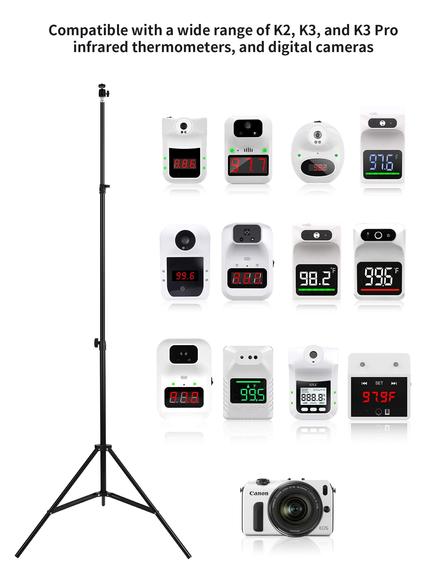 Adjustable Tripod Stand for Infrared Thermometers - Portable Holder for Non-Contact Wall Mounted Thermometer Models K2, K3, K3 Pro & Cameras - Perfect for Medical, Industrial & Home Temperature Measurement
