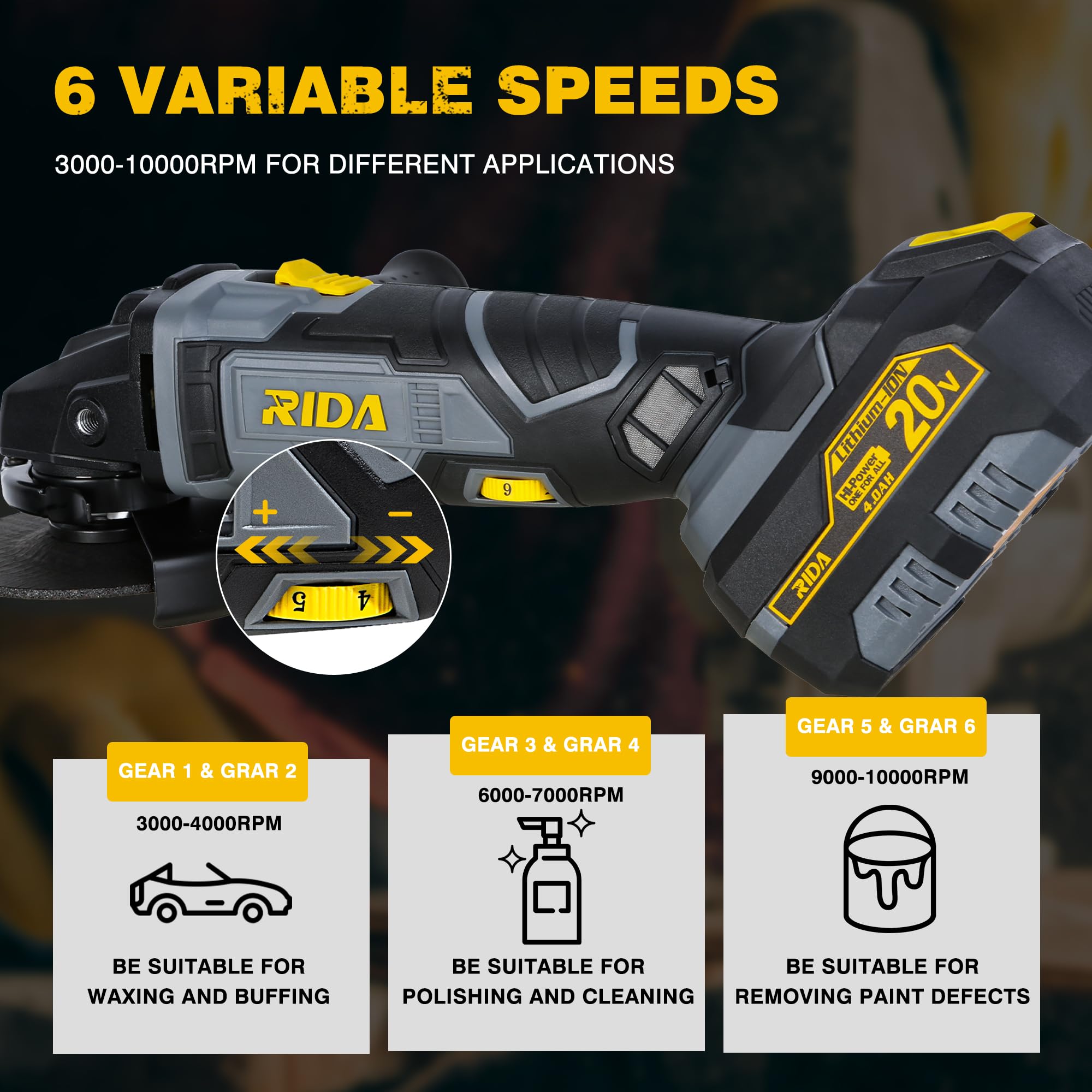 20V Cordless Angle Grinder Kit with 4.0Ah Battery & Fast Charger - 4-1/2 Inch Electric Grinder for Cutting and Grinding Metal, Stone, Concrete | Adjustable Handle, 22Pcs Accessories Included | Perfect for DIY Projects, Metal Fabrication, Construction Work and Home Renovations