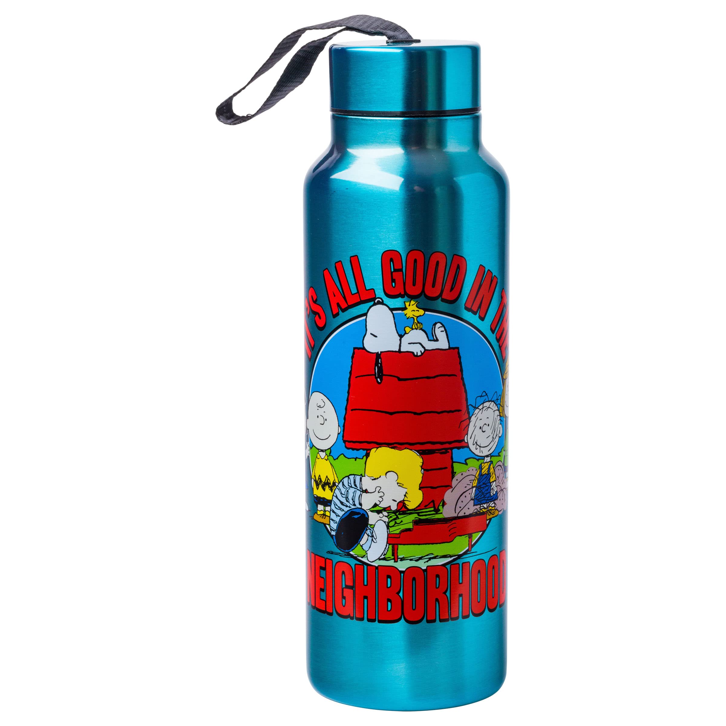 Silver Buffalo Peanuts Good in the Hood 27oz Stainless Steel Water Bottle with Leakproof Lid & Adjustable Strap - Perfect for Hiking, Gym, School and Outdoor Activities