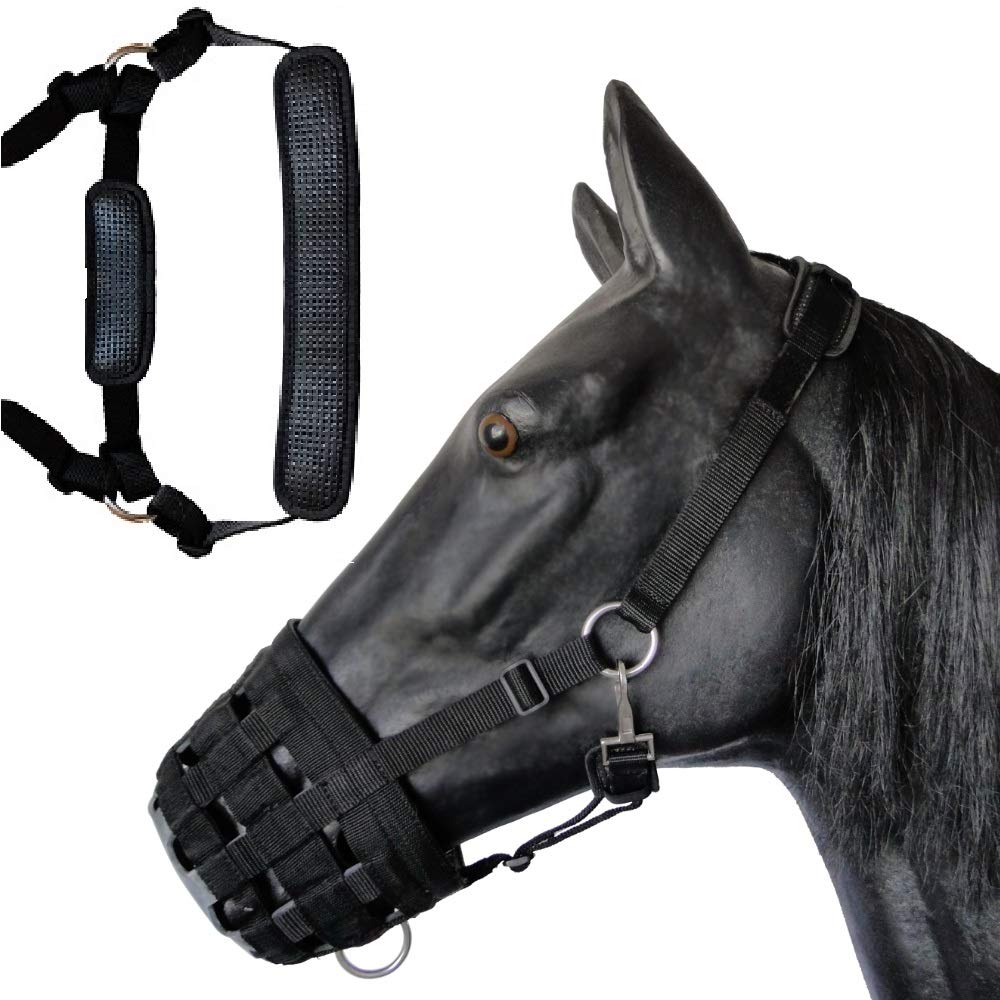 Premium Comfort Lined Grazing Muzzle for Horses & Ponies – Heavy Duty Waffle Neoprene with Soft Chin & Neck Pads – Size: Pony – Ideal for Pasture, Training & Weight Management