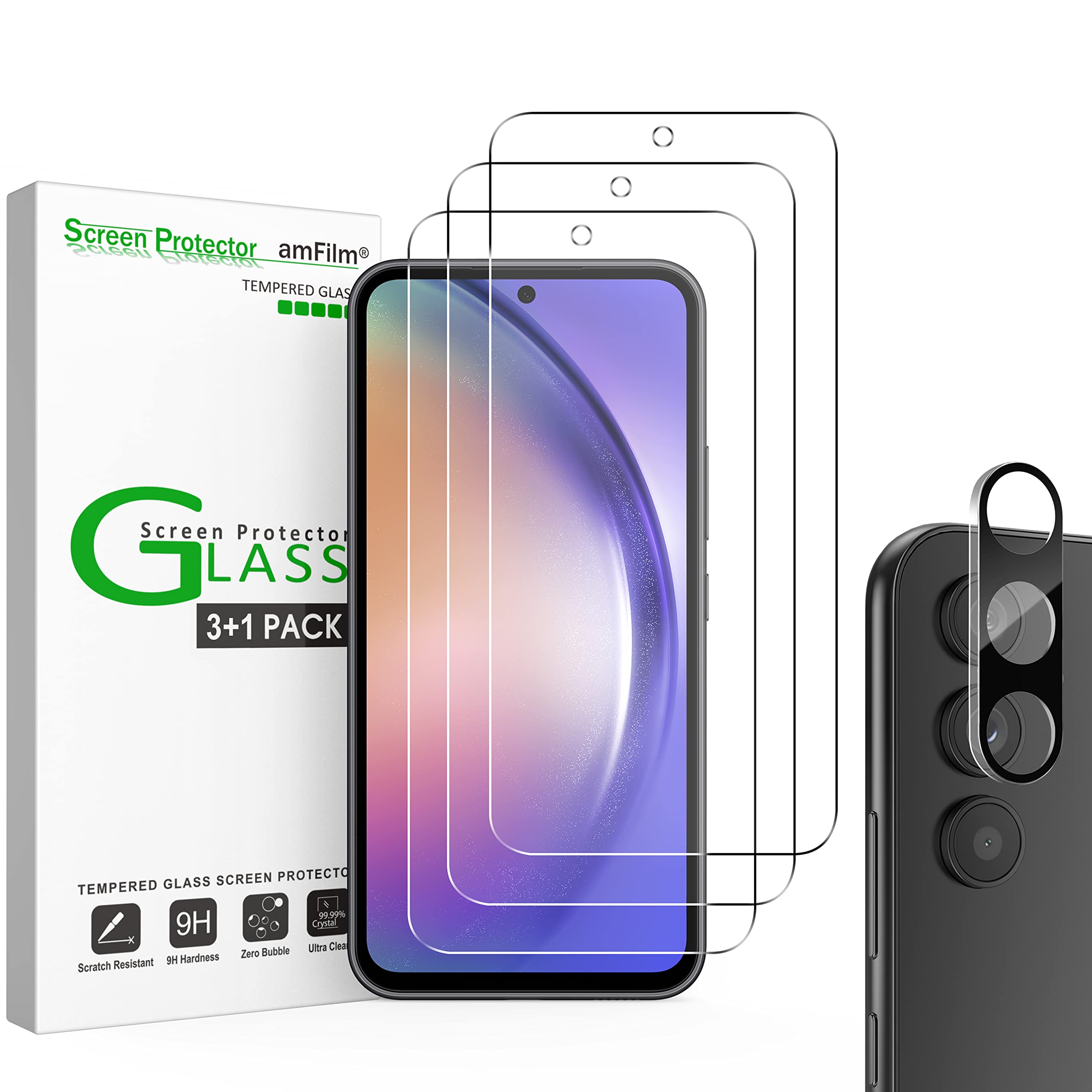 amFilm 3+1 Pack Tempered Glass Screen Protector for Samsung Galaxy A54 5G 6.4