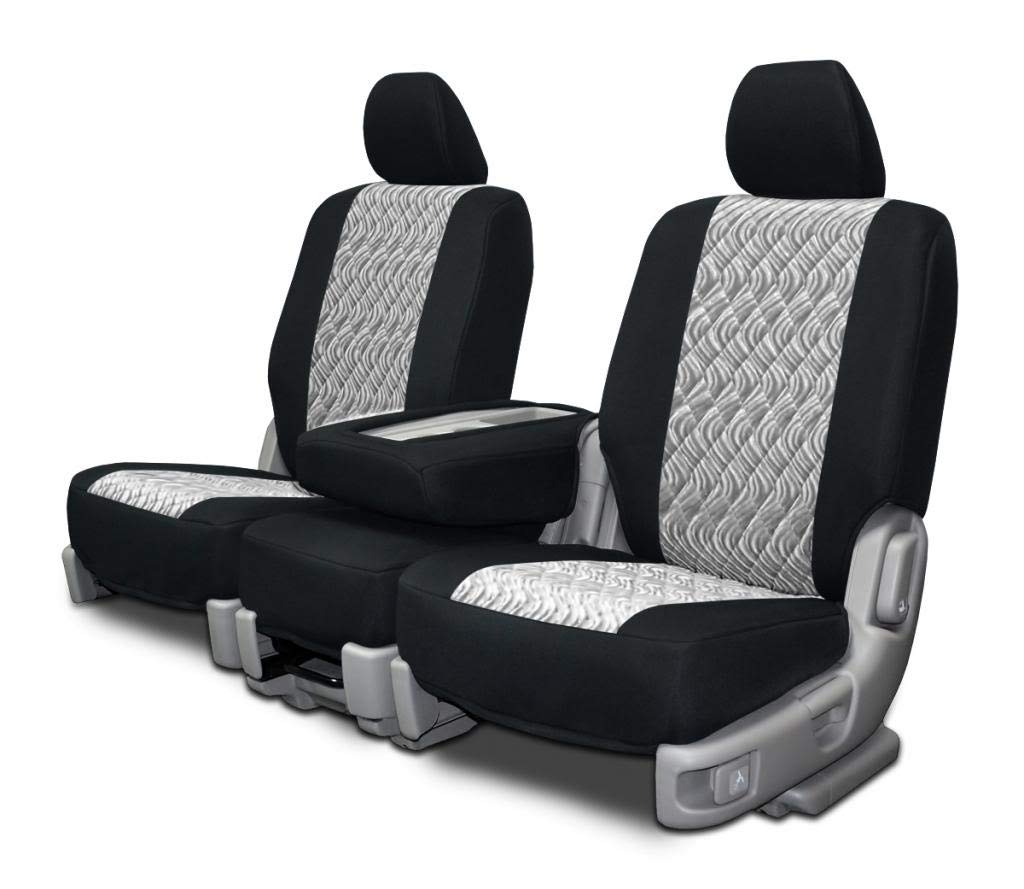 Premium Custom Seat Covers for Ford F-650 & F-750 Trucks - Front Split Bench Design in Silver Neo-Diamond Material | Durable Protection & Style Upgrade for Work Trucks & Commercial Vehicles