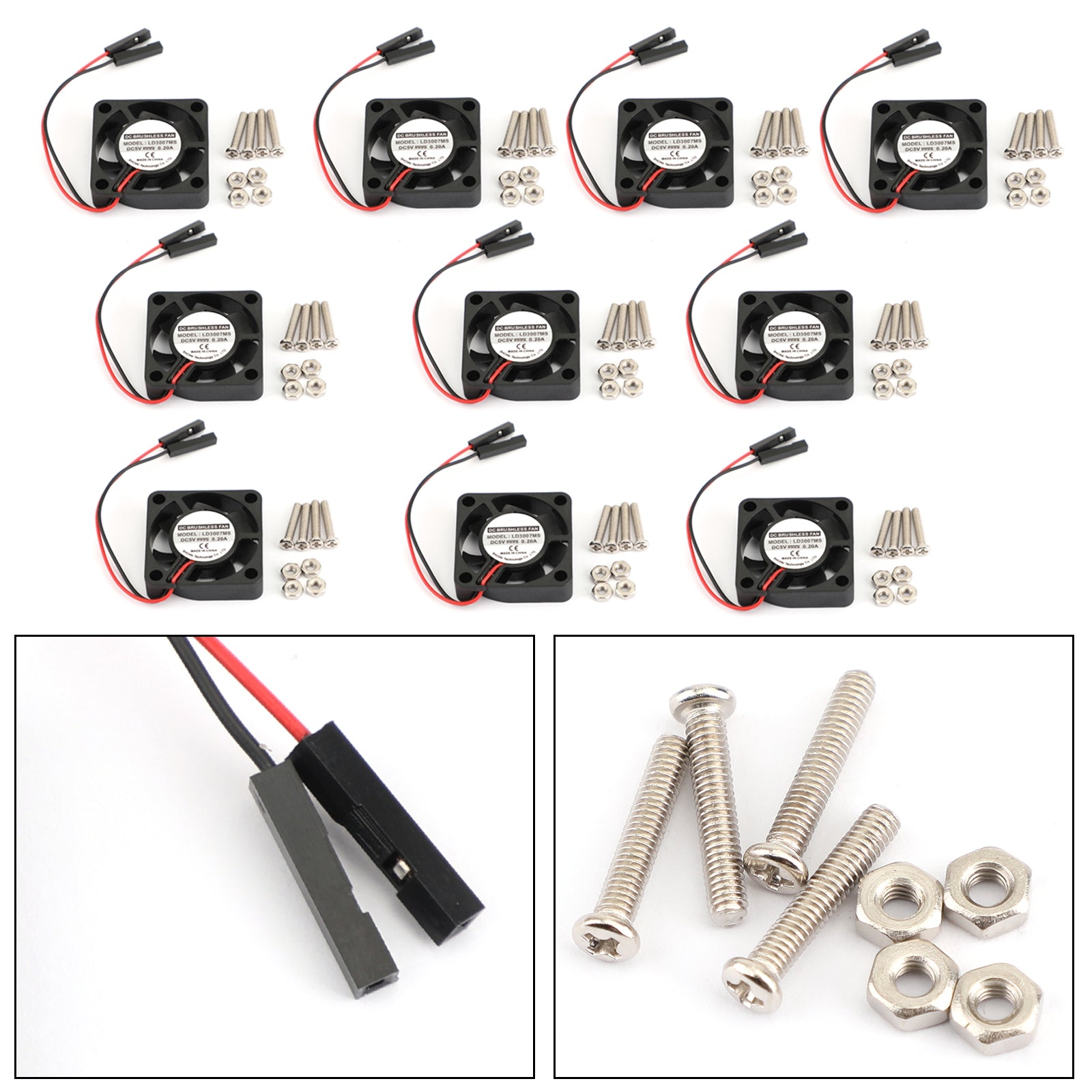 10x 2Pin 30MMx30MM 3007 5V Cooling Fan for Raspberry Pi 2/3 Model B/4B - Quiet PC Cooling Solution for Mini Computers, DIY Projects & Electronics Cooling
