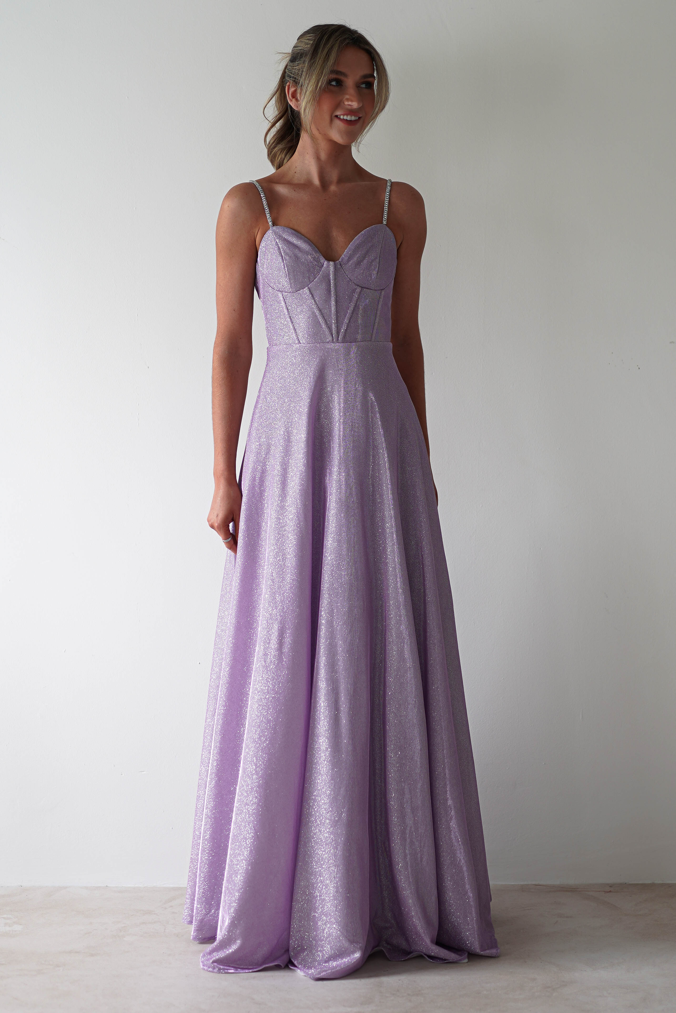 Elegant Marlene Glitter Gown in Lavender - Perfect for Prom, Evening Parties & Special Occasions