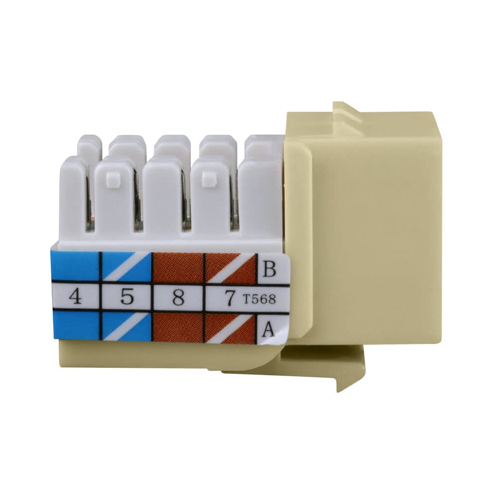 Cat6 Keystone Jack 10-Pack in Ivory - High-Speed Ethernet Network Jack for Home & Office Networking, Wall Plate Installation, and Data Center Use