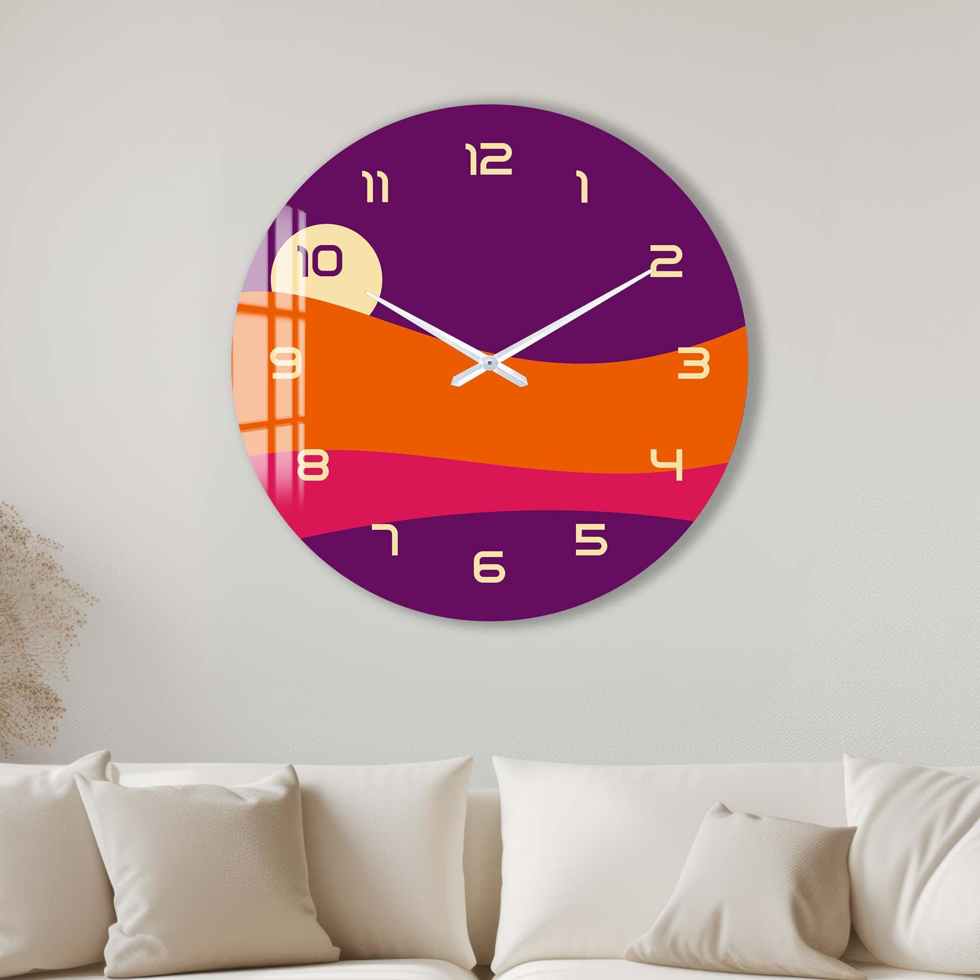 Pastel Sunset Glass Wall Clock - Modern Decorative Silent Non-Ticking Clock for Living Room, Bedroom, Office - Perfect Home Decor & Unique Gift Idea