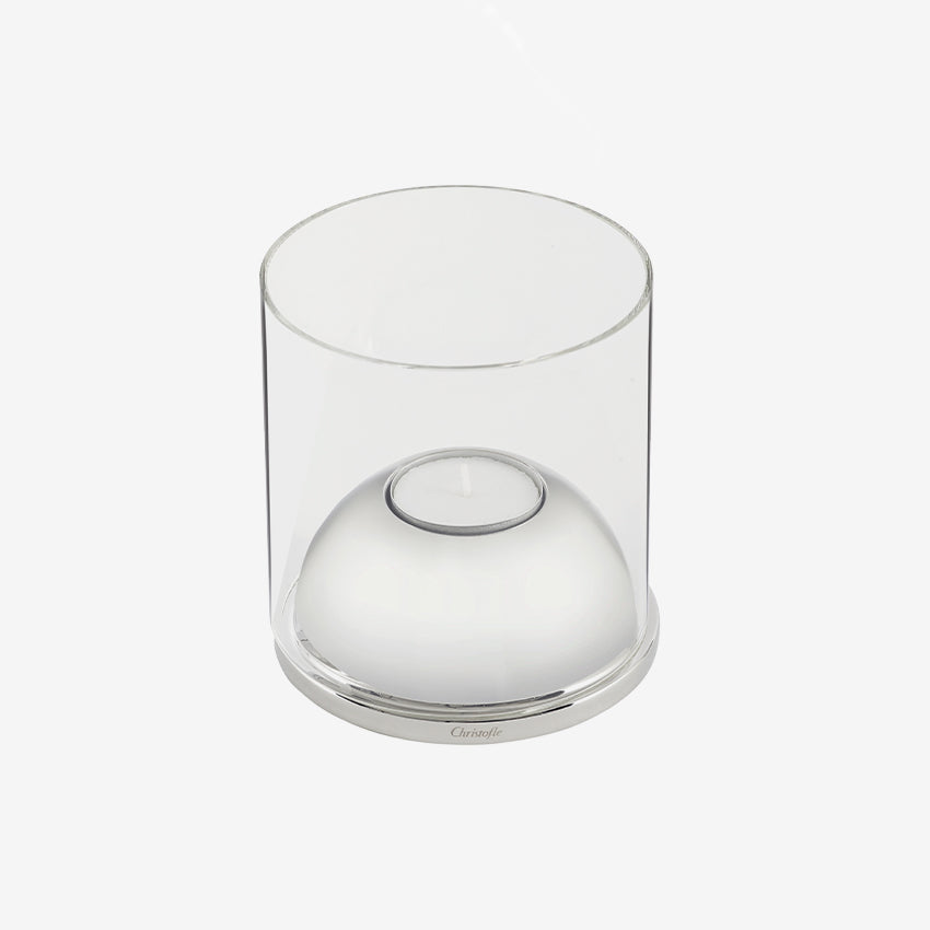 Christofle Oh De Christofle Hurricane Candle Holder - Stainless Steel & Glass Elegant Home Decor for Dining Table, Wedding Centerpiece, and Romantic Ambiance Lighting
