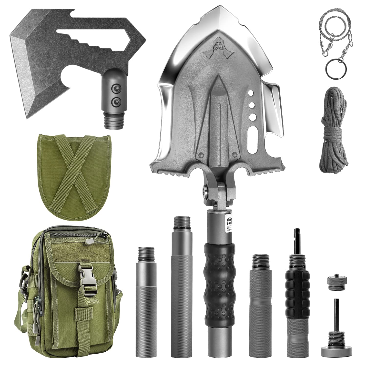 29-in-1 Unbreakable Tactical Shovel - Zune Lotoo Survival Multitool with Axe, Martensitic Steel Camping Shovel | Folding Adjustable 7 Angles for Outdoor Adventures, Military Gear & Emergency Preparedness | Perfect for Camping, Hiking, Hunting & Survival Situations
