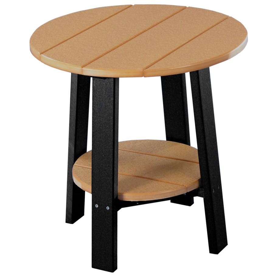 Premium Poly Lumber Outdoor End Table - Cedar & Black - Weather-Resistant Patio Furniture for Garden, Deck, Poolside - Made in USA