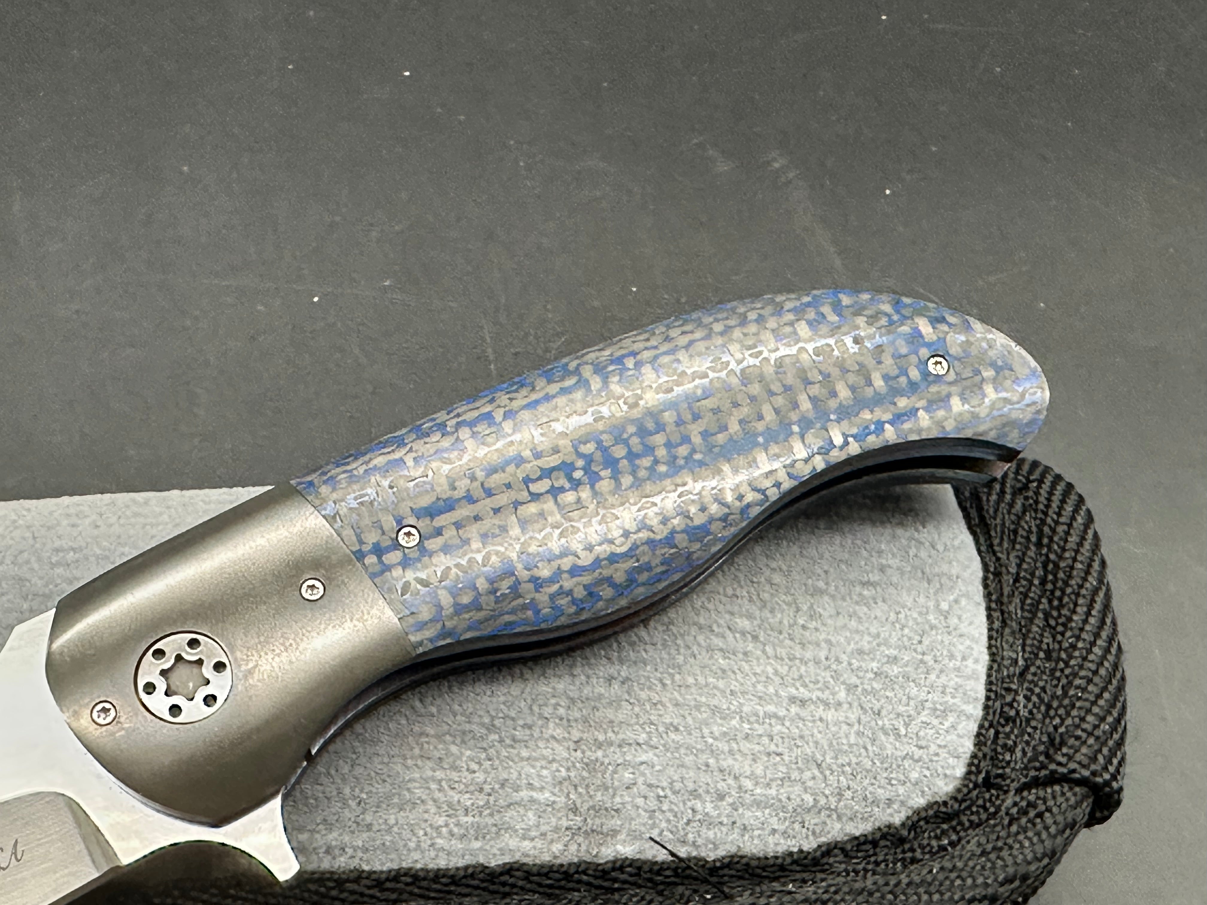 Custom George Muller LL AA Folding Knife - M690 Satin Blade, Blue Lightning Strike Carbon Fiber Scales - EDC, Outdoor, Camping, Survival Gear