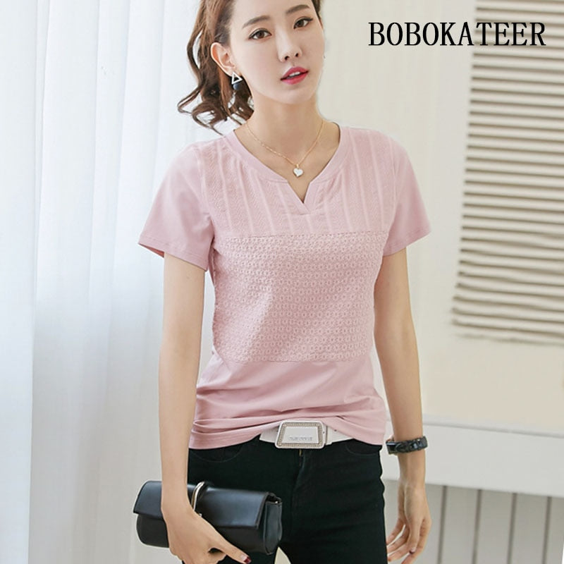 Women's Cotton Embroidered T-Shirt - Casual Short Sleeve Top for Summer Outfits, Streetwear & Everyday Wear