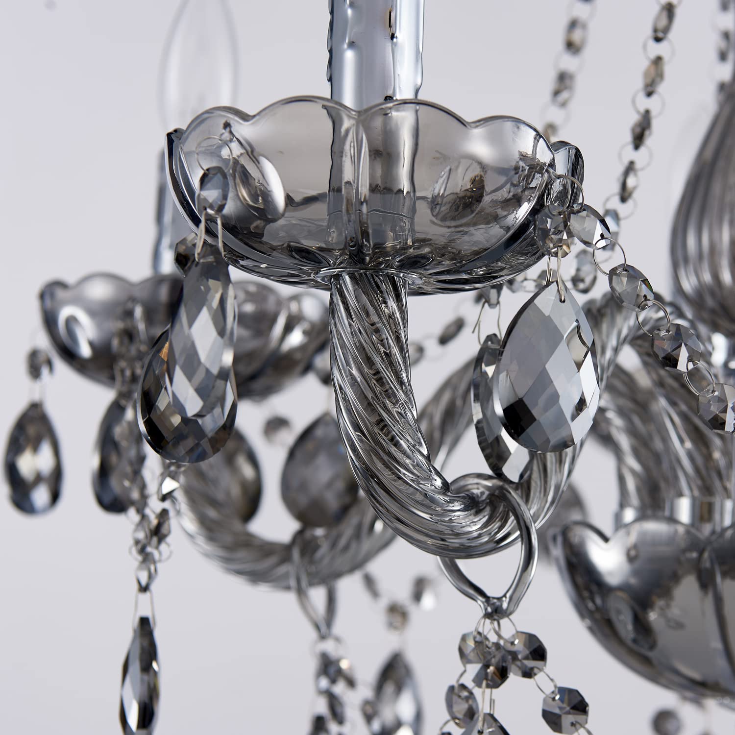 Saint Mossi 5-Light Modern K9 Crystal Chandelier - Adjustable Chain Contemporary Pendant Ceiling Light Fixture for Dining Room, Bedroom, Living Room - Smoky Gray | Elegant Lighting for Home Decor & Special Occasions