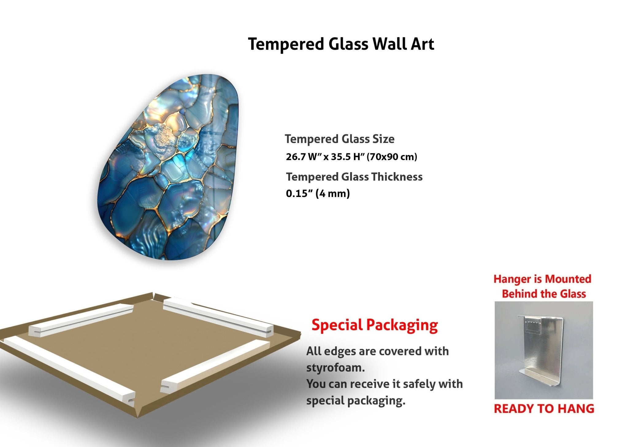 Modern Asymmetrical Oval Shiny Cracked Glass Wall Art - Elegant Home Decor for Living Room, Bedroom & Office