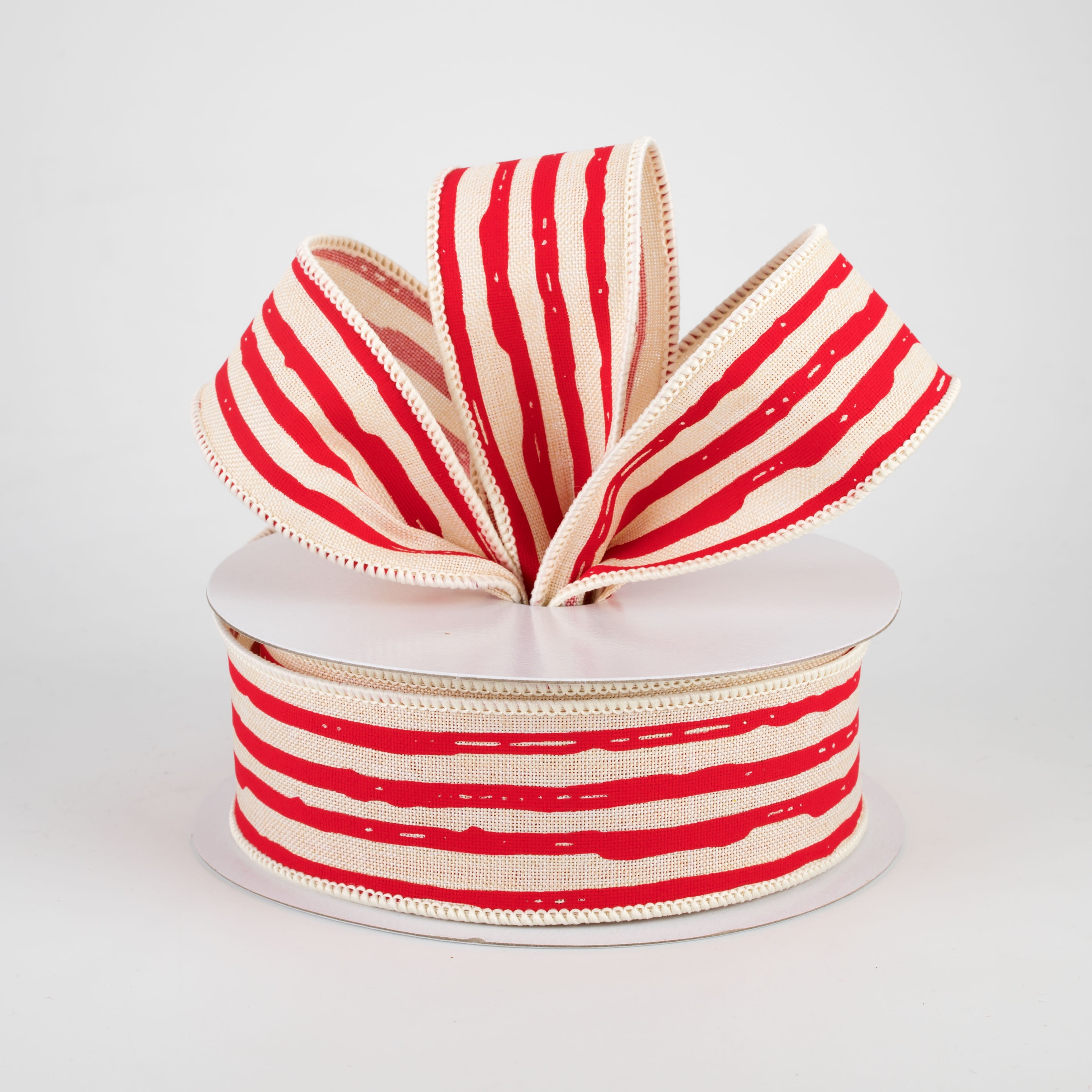 1.5 Inch Irregular Stripes Ribbon - Cream & Red (10 Yards) - Perfect for Gift Wrapping, DIY Crafts, Scrapbooking, and Party Decorations