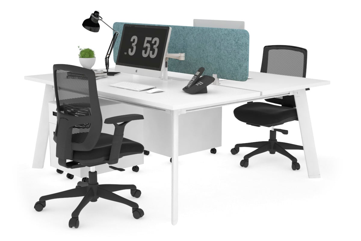 2 Person Workstation with White Frame - 1800L x 800W Switch Desk with Cable Management Scallop for Office & Home Workspace