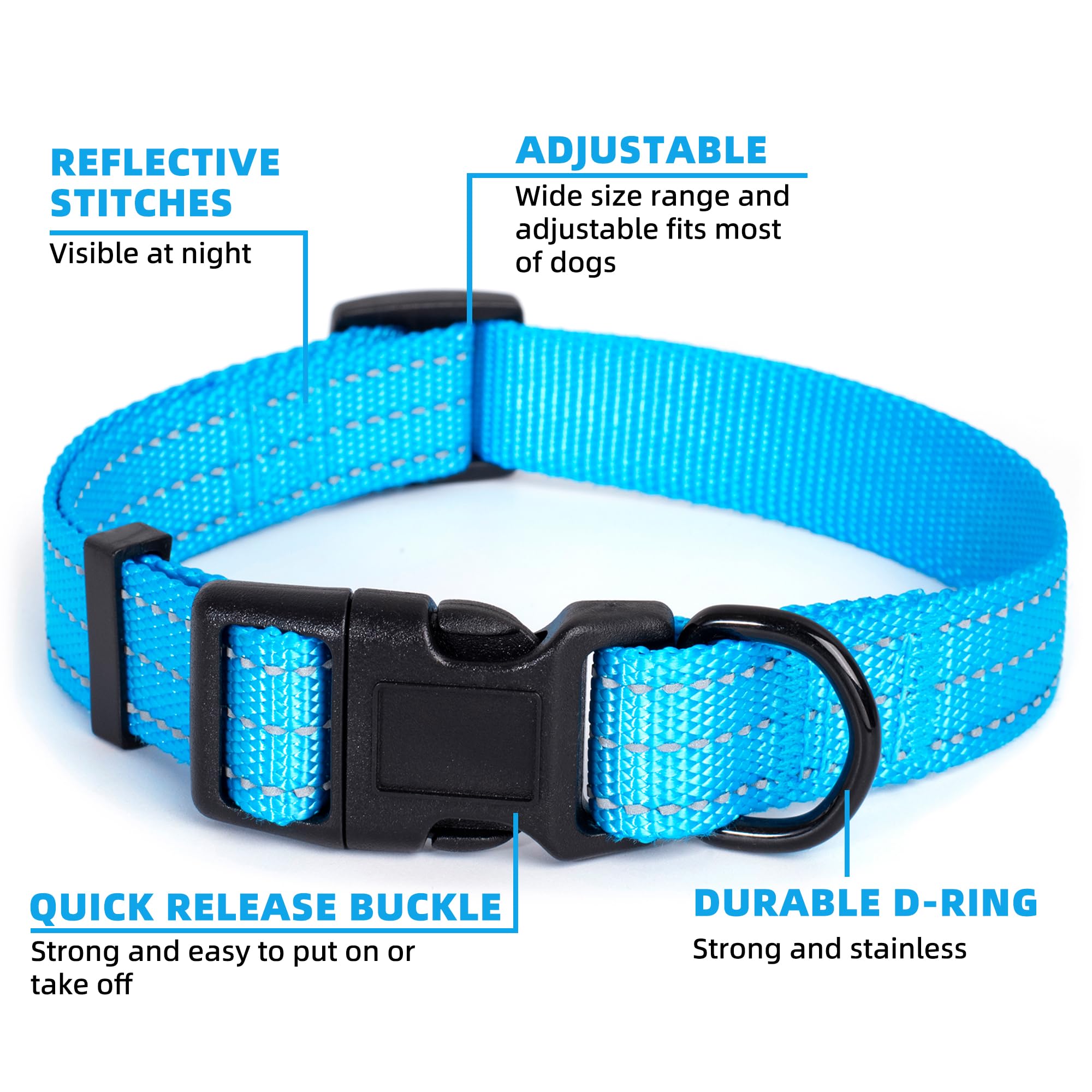 Reflective Nylon Dog Collar - Lightweight Puppy Collar for Small Dogs (Dark Blue) - Perfect for Night Walks & Outdoor Adventures