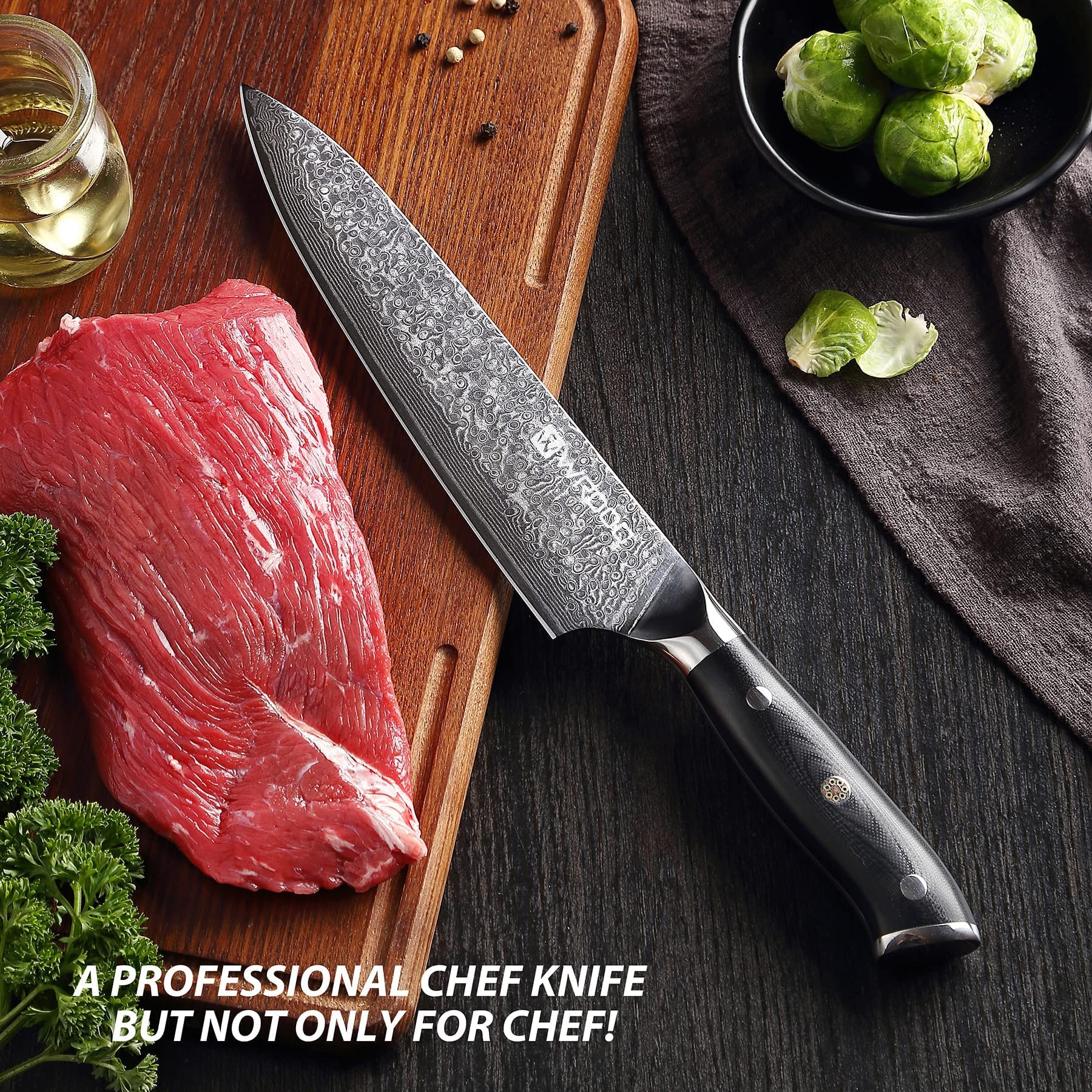Razor Sharp 8 Inch Damascus Chef Knife - 67 Layer Japanese Steel with Military Grade G10 Handle | Superb Edge Retention, Stain & Corrosion Resistant | Perfect for Professional Chefs & Home Cooking