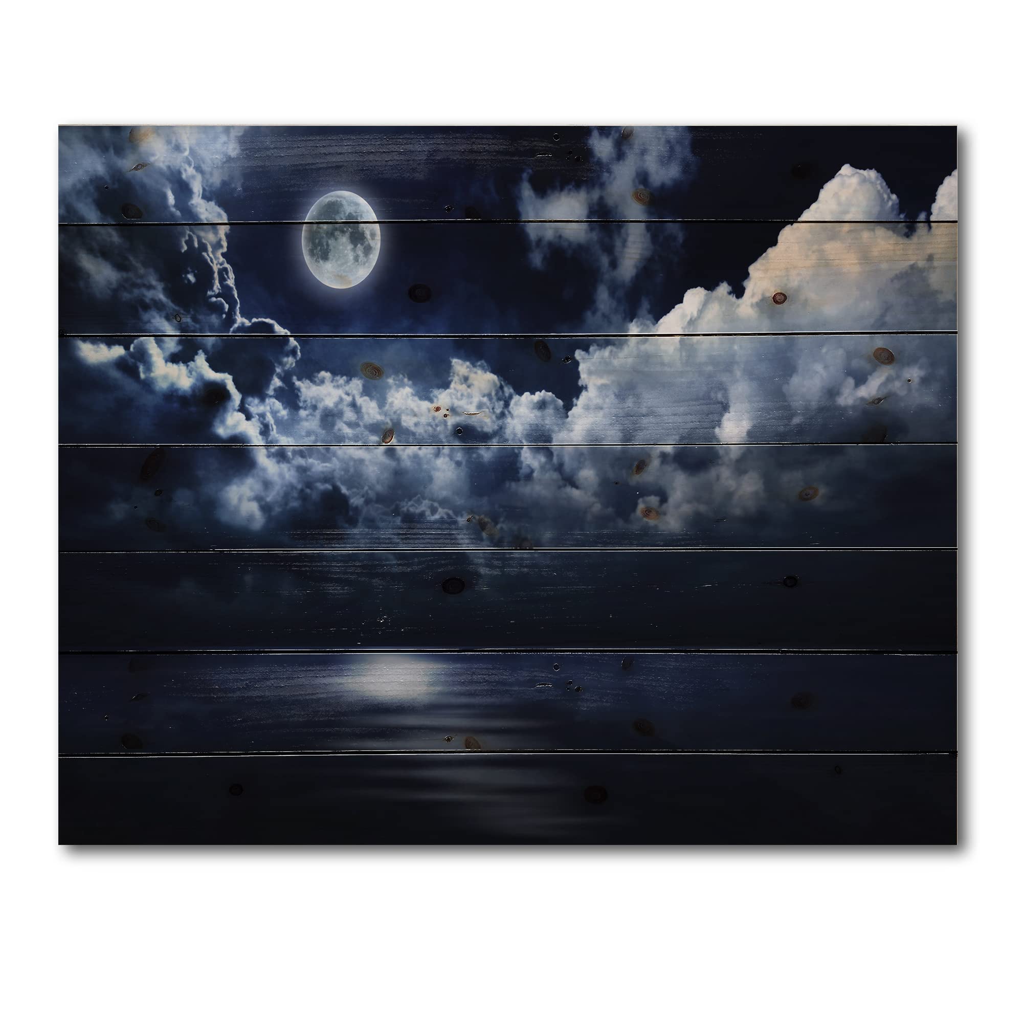 Full Moon Wood Wall Art - Modern Blue Astronomy Decor for Living Room